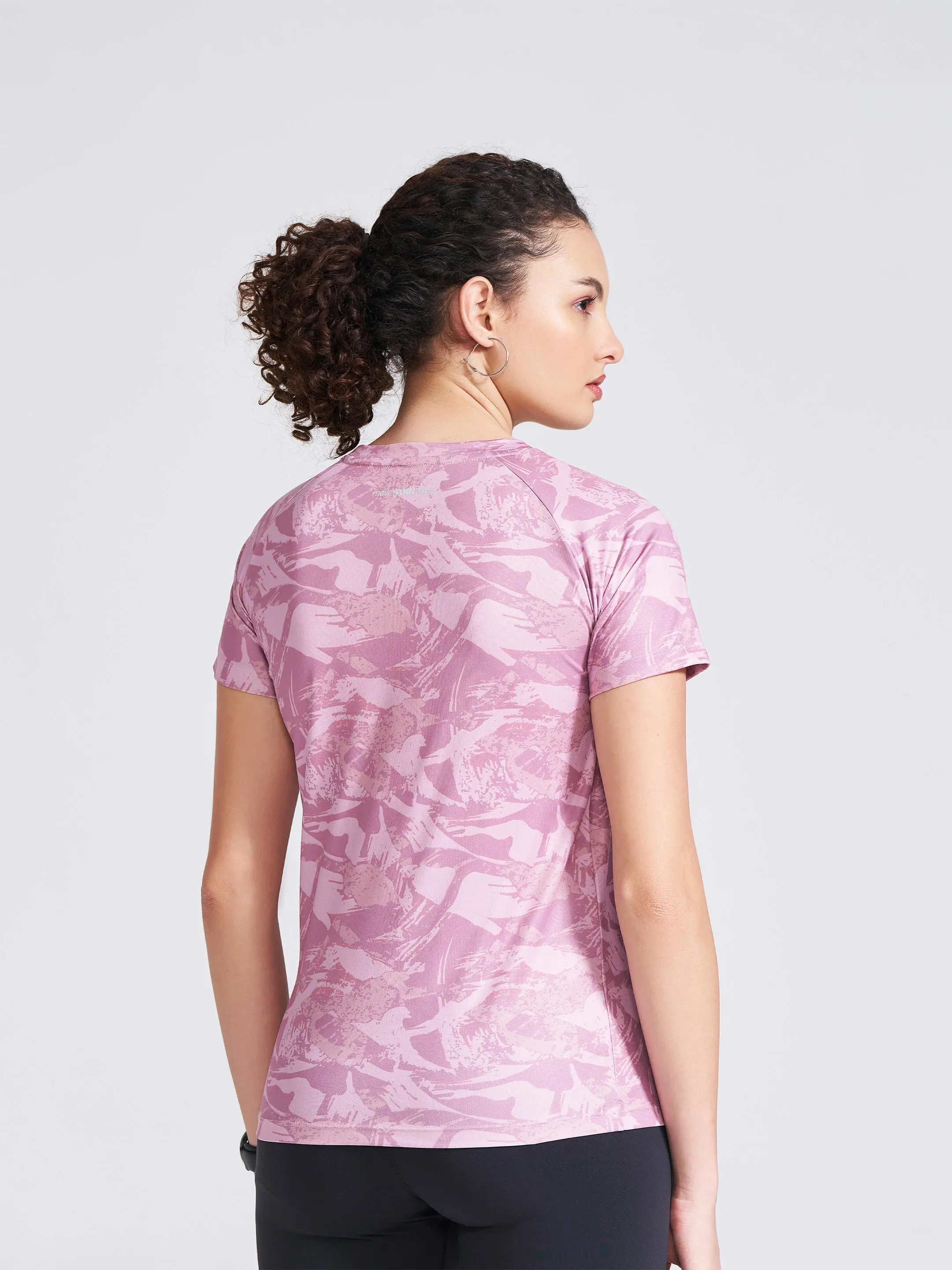 Women's Pink Printed Round Neck T-Shirt sold by Campus Shoes product image thumbnail 5