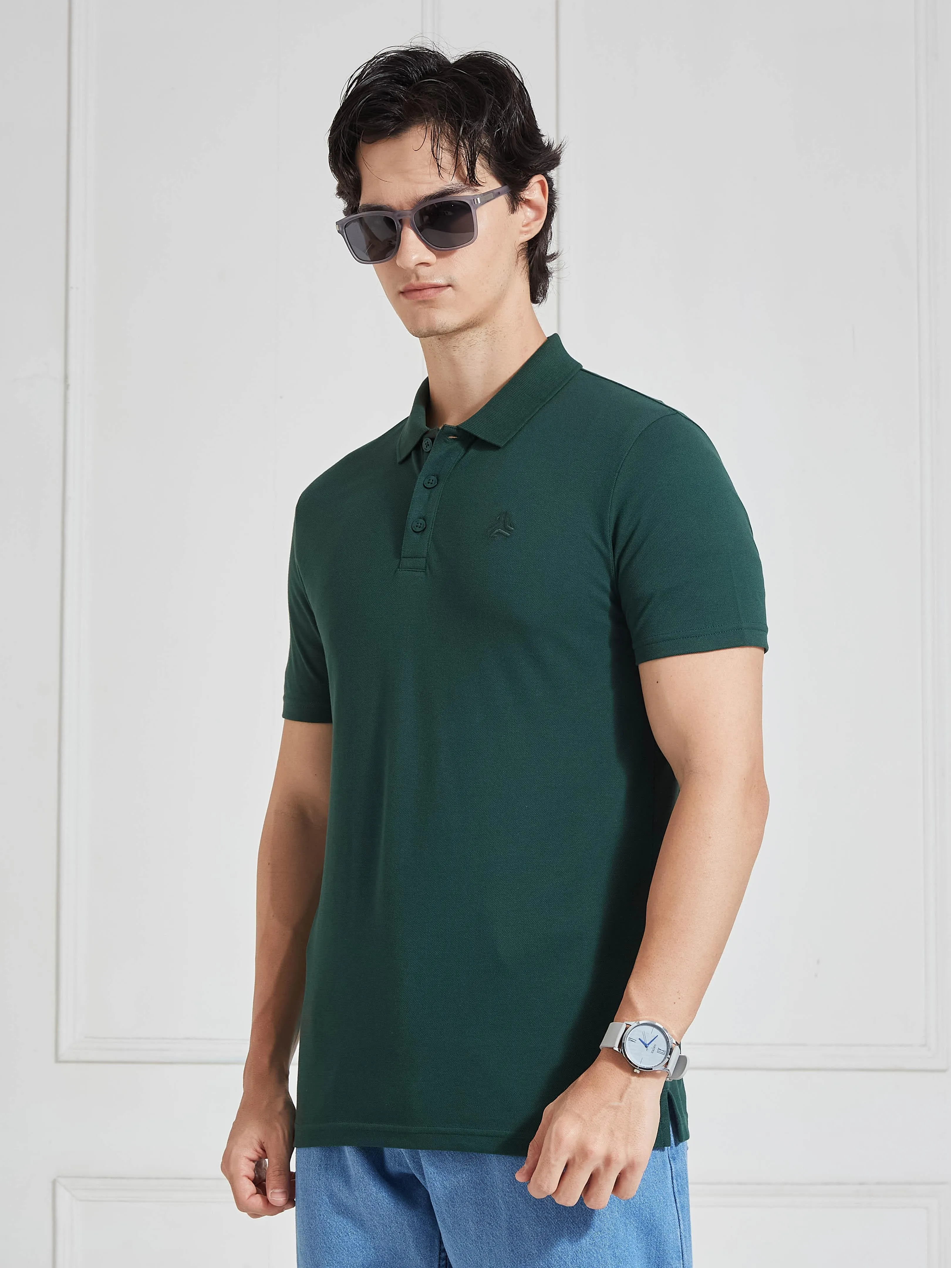 Men's Mauve Solid Polo Collar T-Shirt sold by Campus Shoes