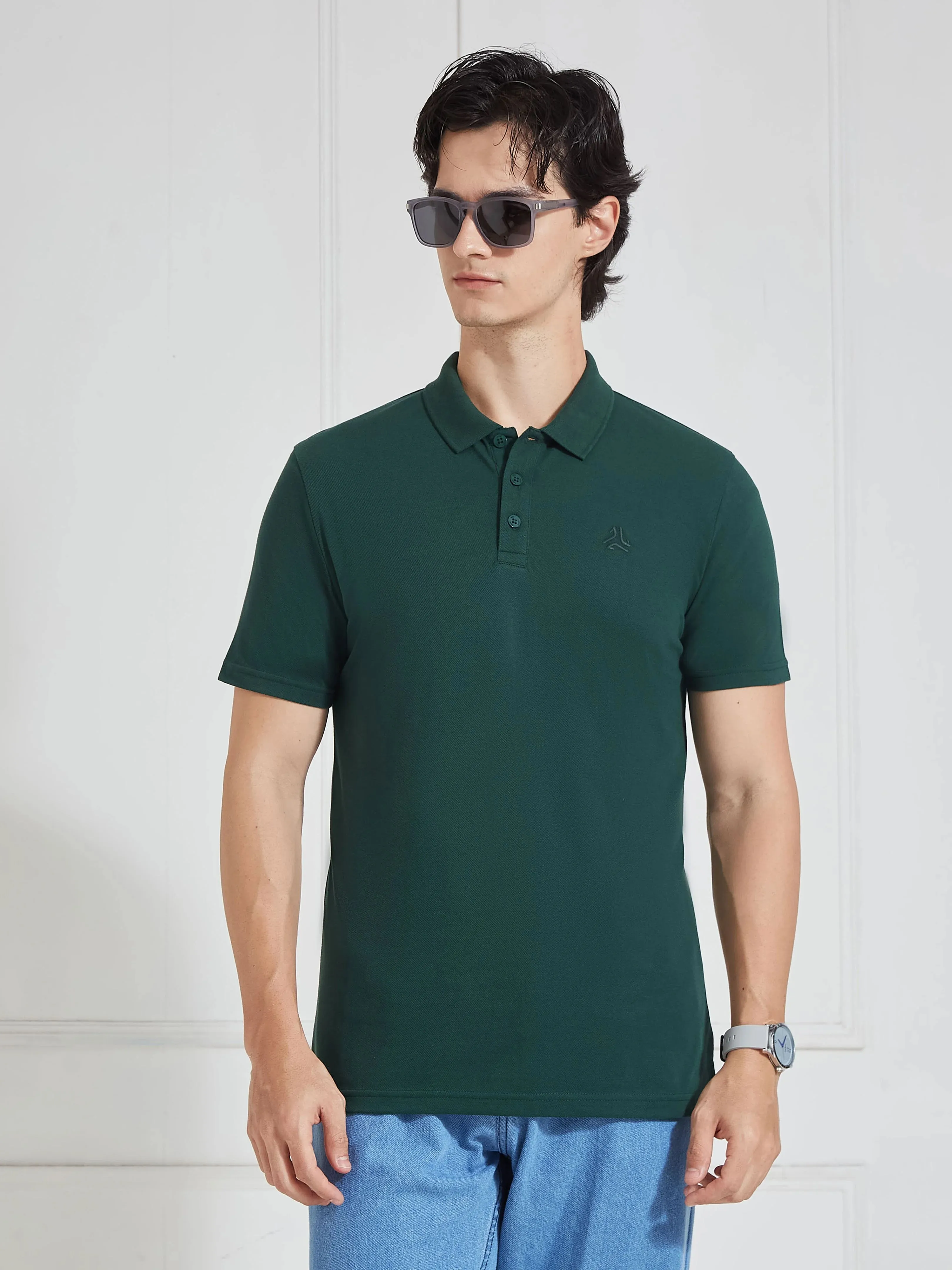 Men's Green Solid Polo Collar T-Shirt sold by Campus Shoes product image thumbnail 2