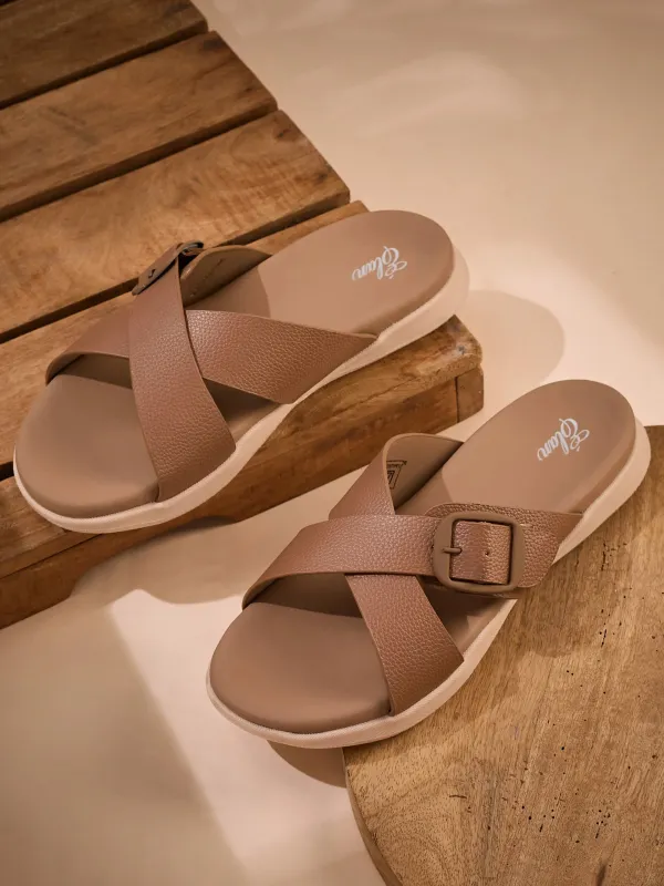 SS26-OPL-003 Beige Women's Slides made by Campus Shoes