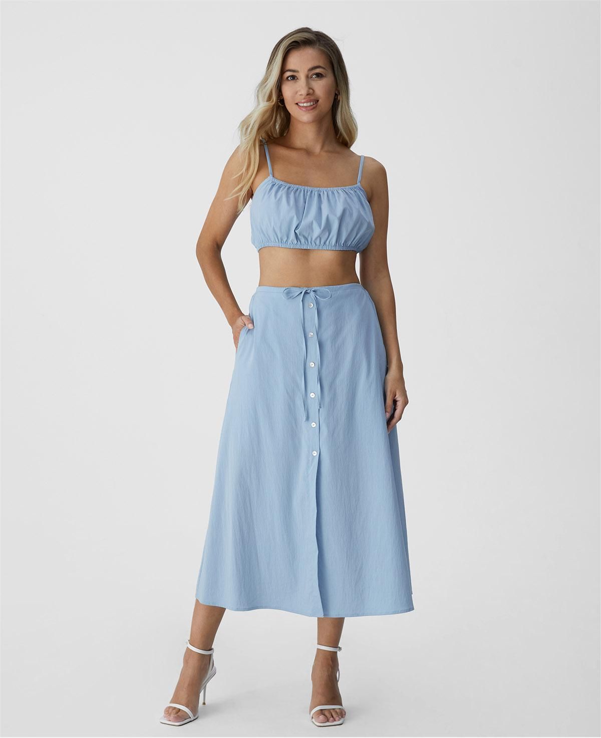 Super Cropped Ruched Cami & A-Line Placket Skirt-2Pcs Set sold by ogl move