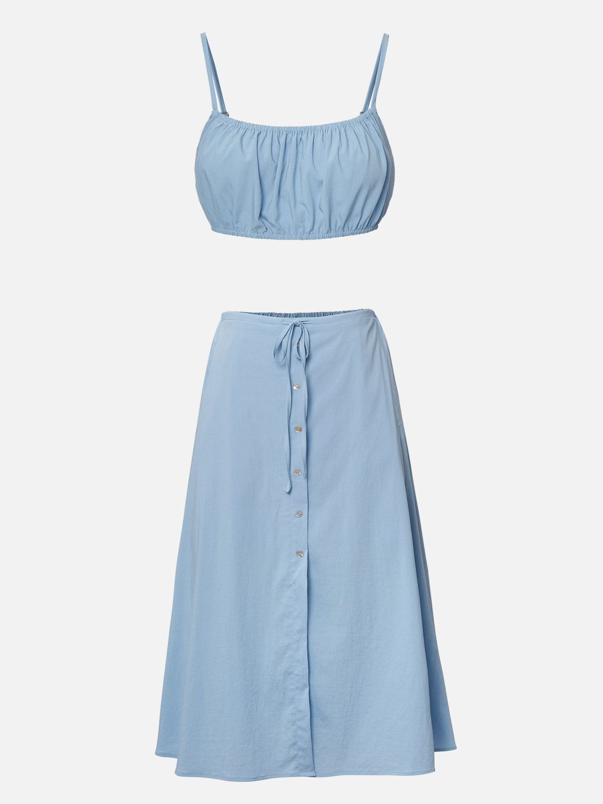 Super Cropped Ruched Cami & A-Line Placket Skirt-2Pcs Set sold by ogl move product image thumbnail 2