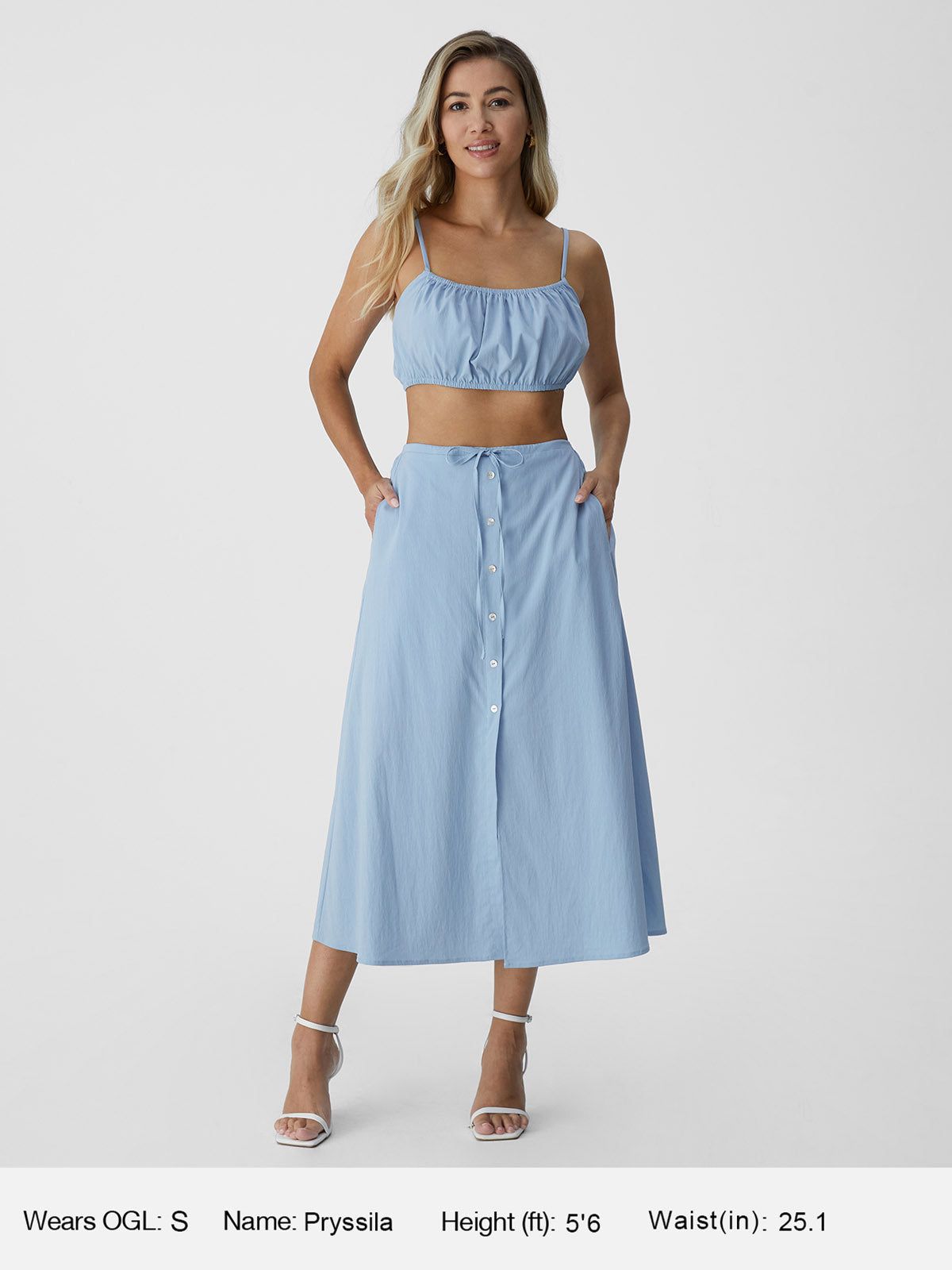 Super Cropped Ruched Cami & A-Line Placket Skirt-2Pcs Set sold by ogl move product image thumbnail 4