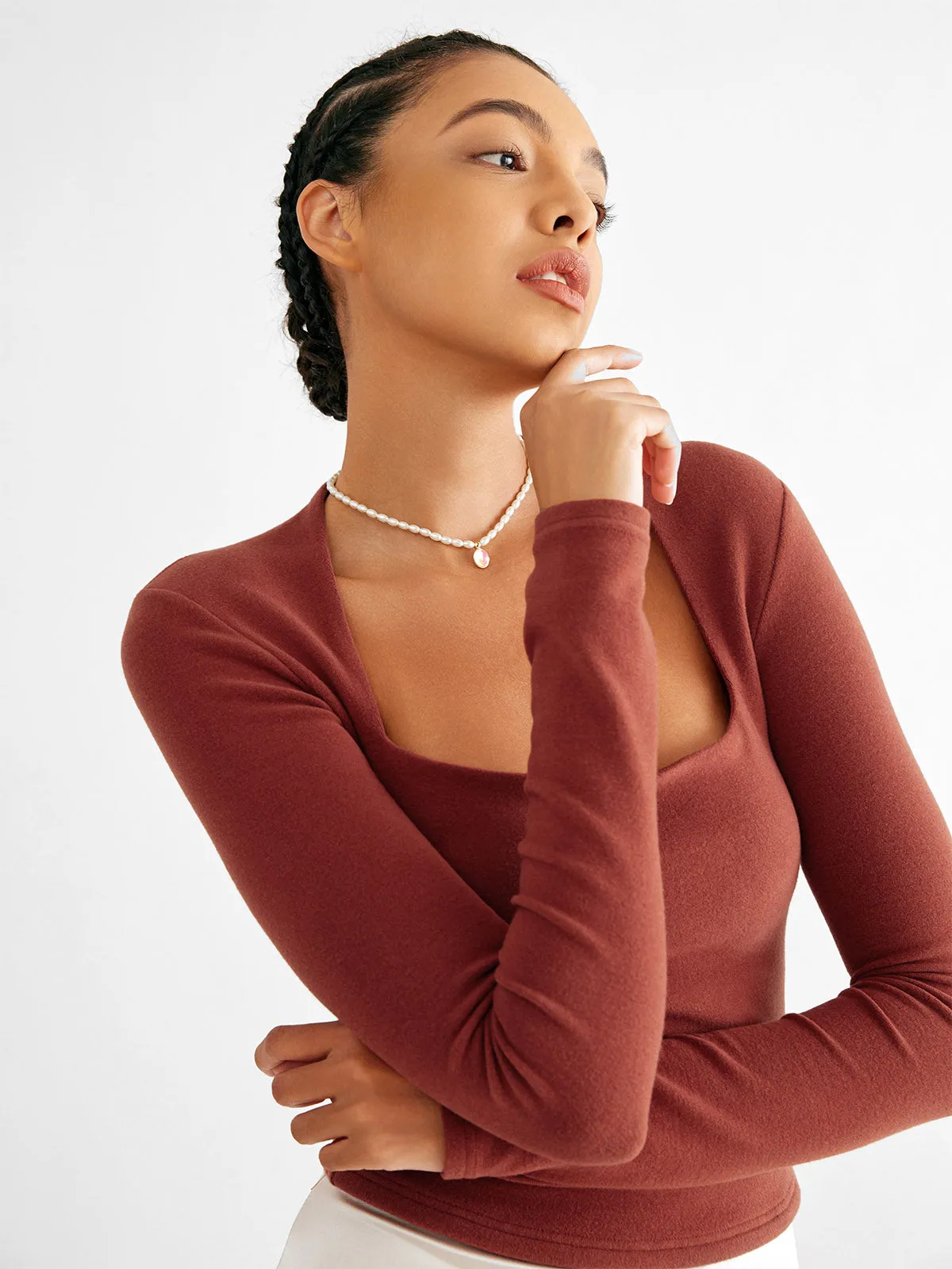 Brushed Tapered Square Neck Long Sleeve Top sold by ogl move product image thumbnail 4