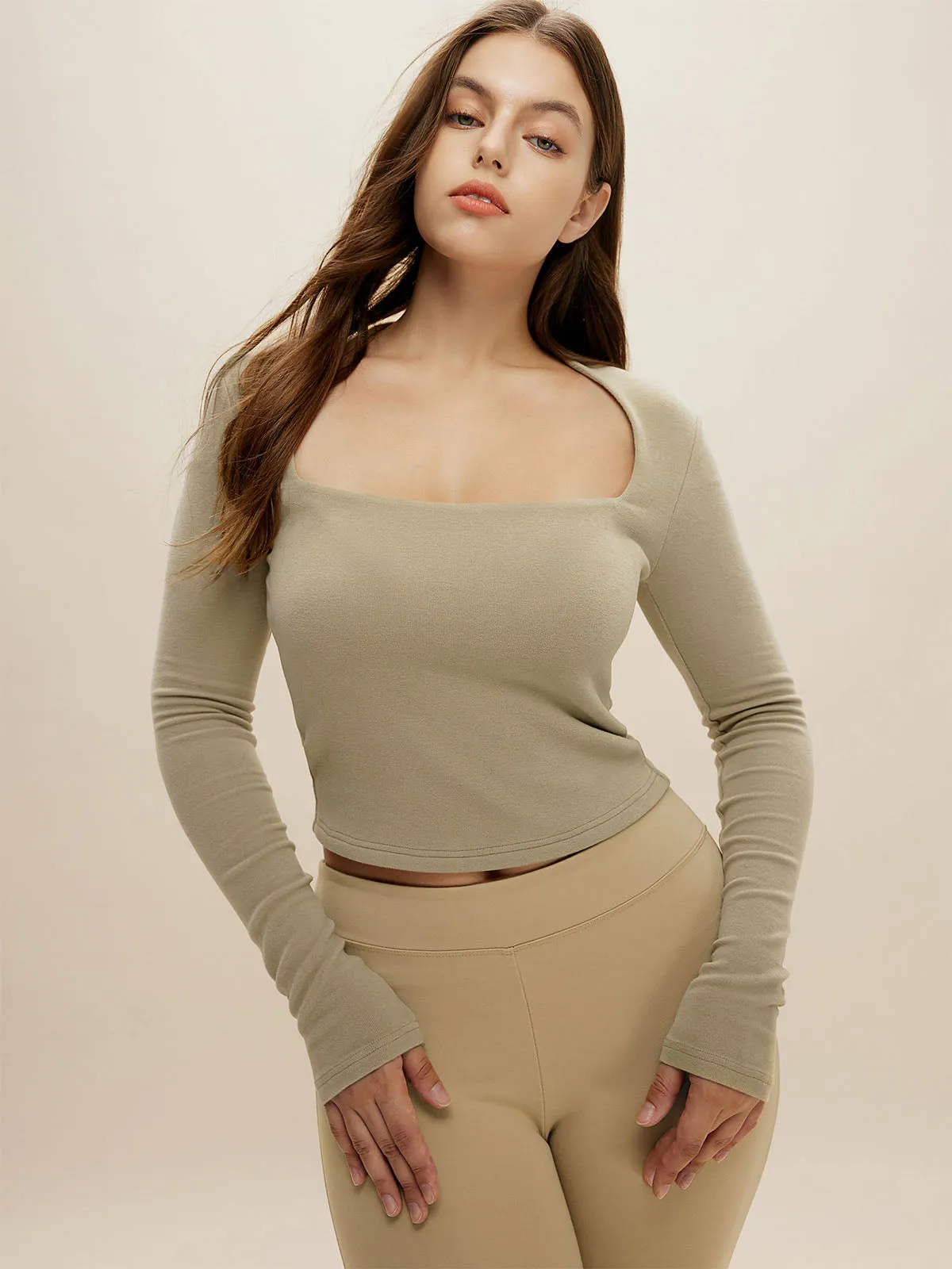 Brushed Tapered Square Neck Long Sleeve Top sold by ogl move product image thumbnail 5
