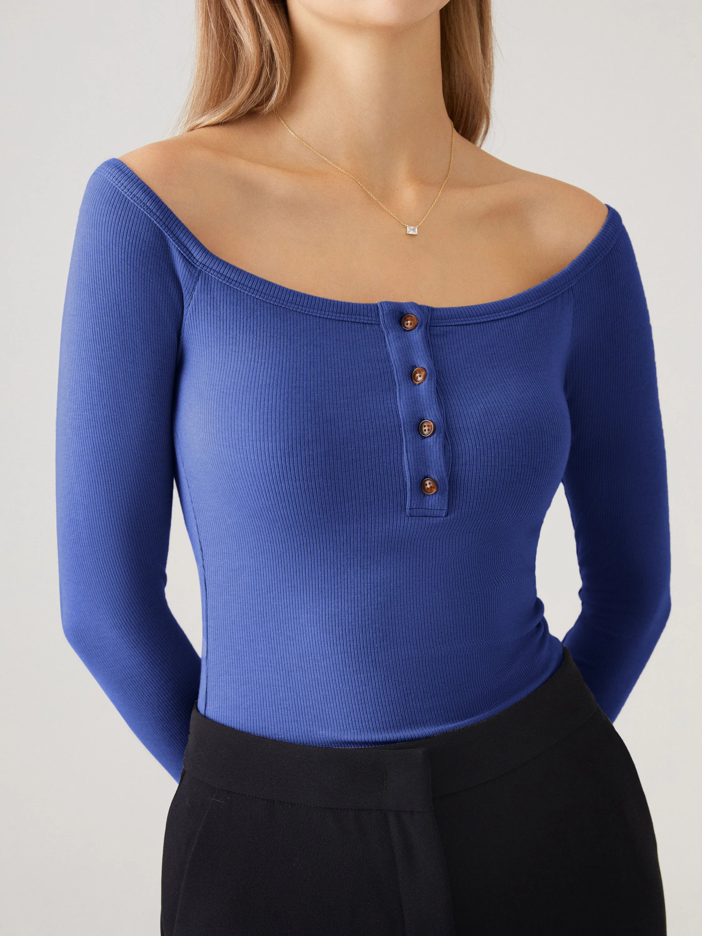 Off-The-Shoulder Henley Brami Top sold by ogl move product image thumbnail 3