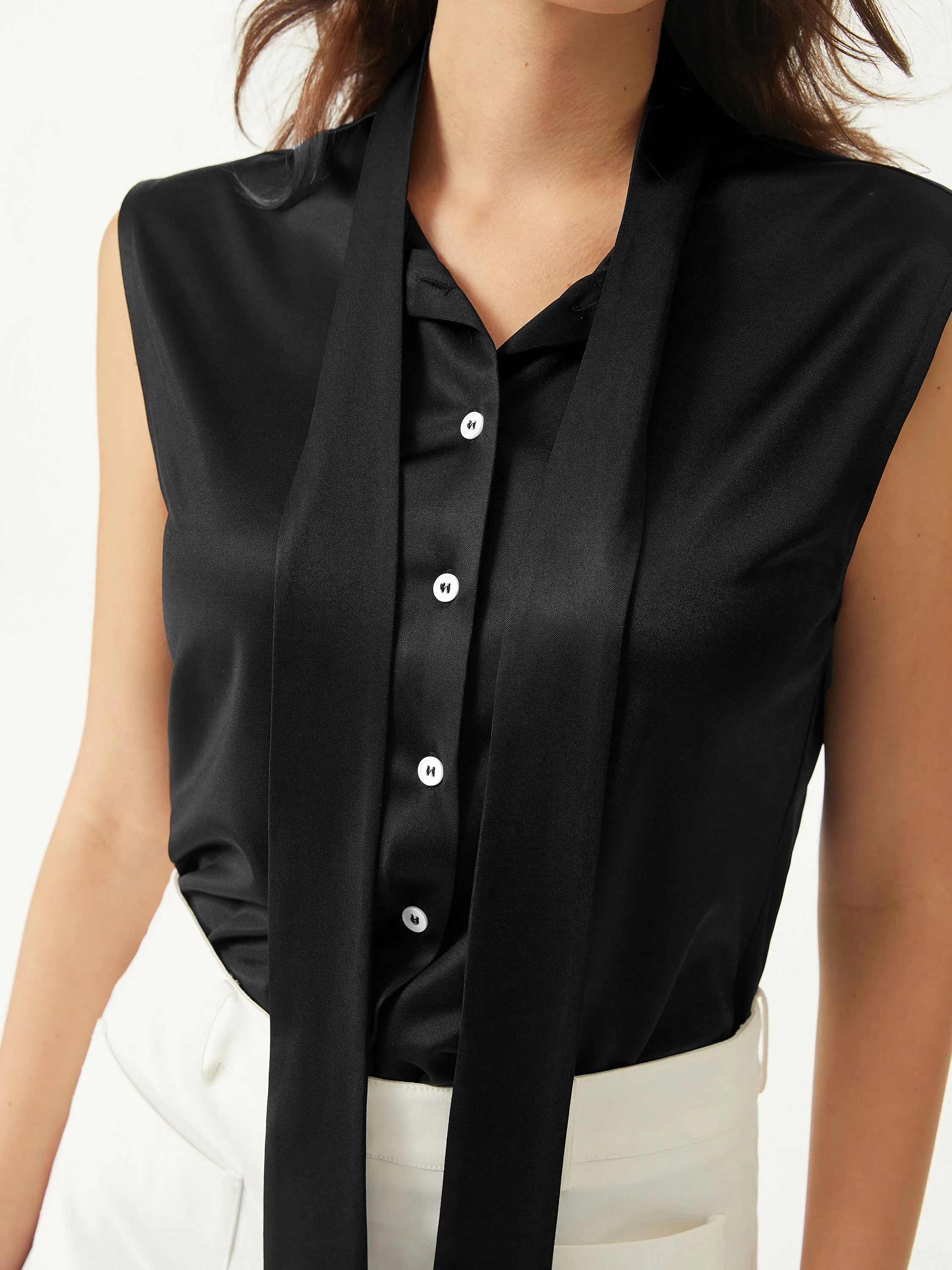 Tie-Neck Sleeveless Button Down Blouse sold by ogl move product image thumbnail 5