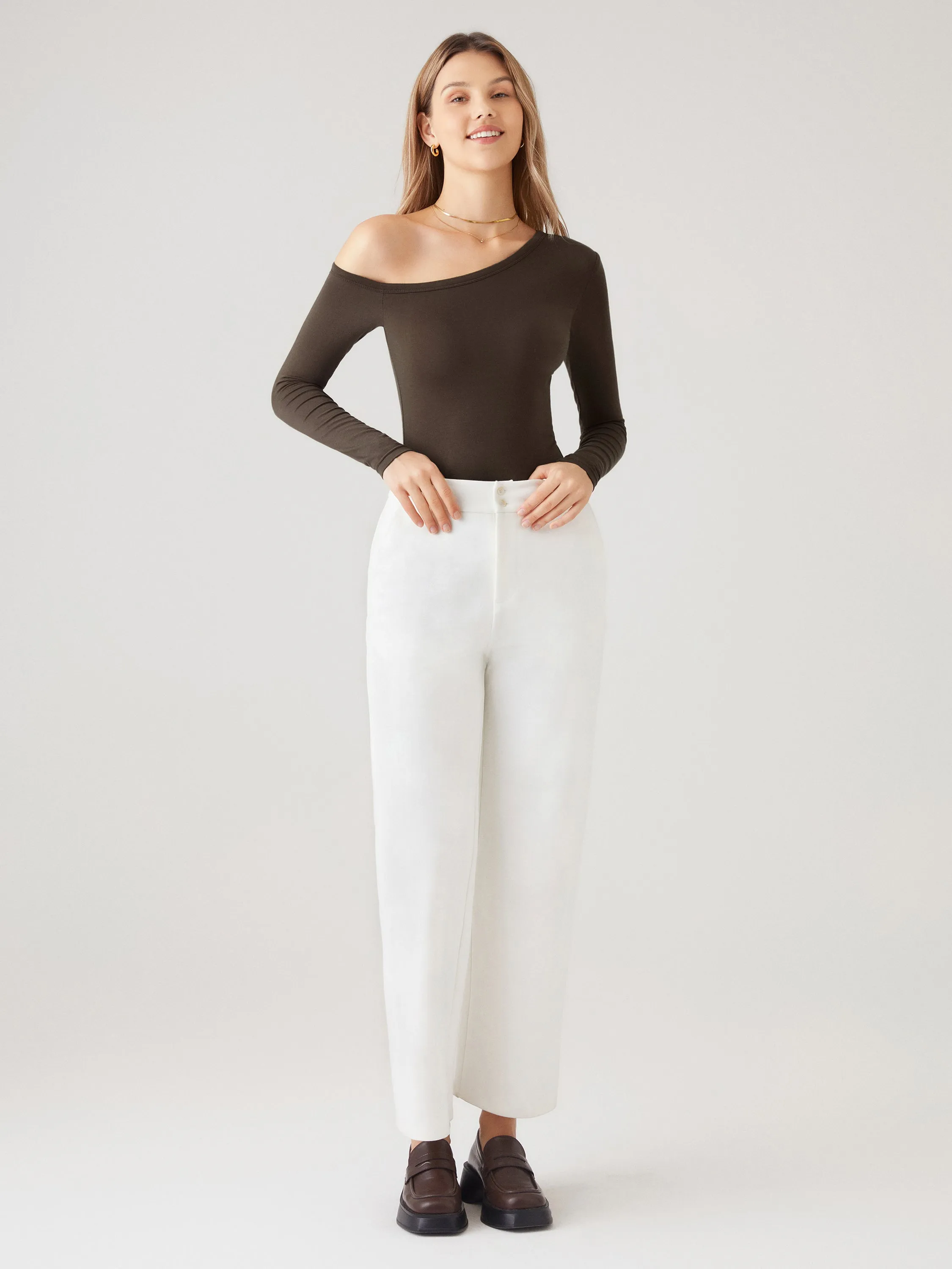 Tencel One-Shoulder Long Sleeve Brami Top sold by ogl move product image thumbnail 3