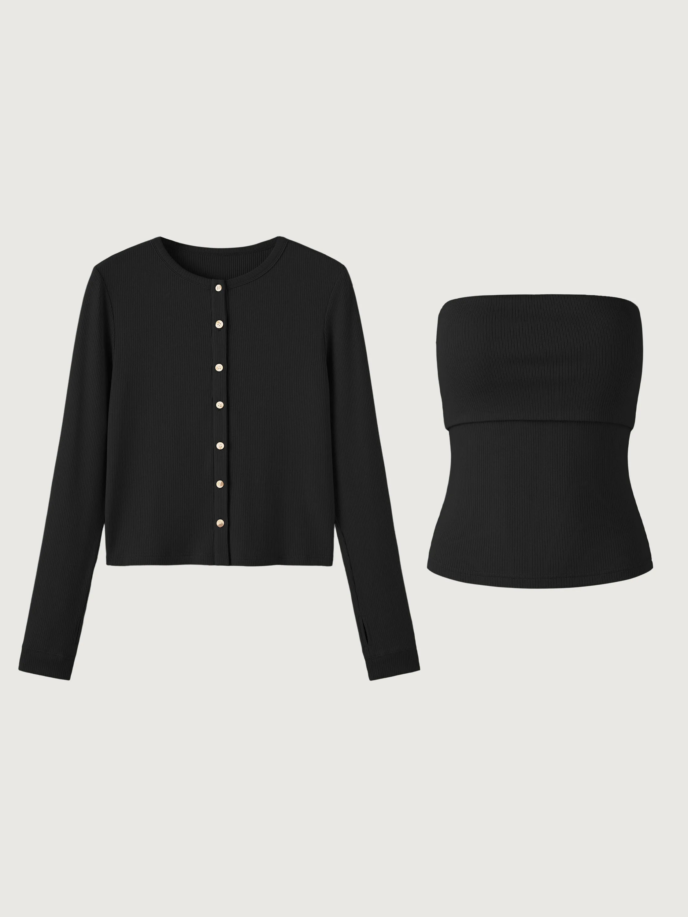 Plantive® Button-Down Cardigan & Cropped Fold Down Brami Tube Top 2Pcs Set sold by ogl move