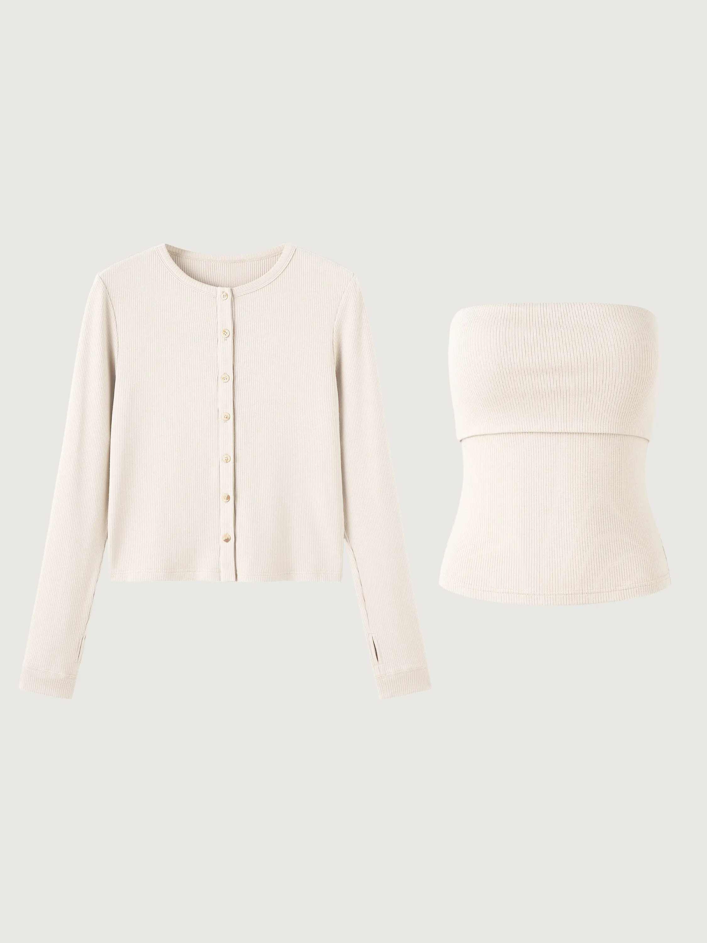 Plantive® Button-Down Cardigan & Cropped Fold Down Brami Tube Top 2Pcs Set sold by ogl move product image thumbnail 2