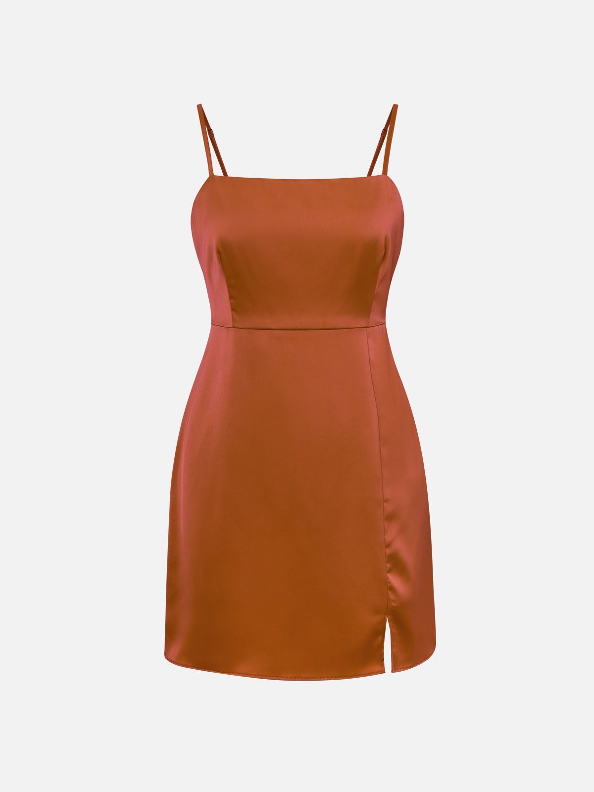 Silk-Like Straight Neckline Mini Dress sold by ogl move product image thumbnail 3