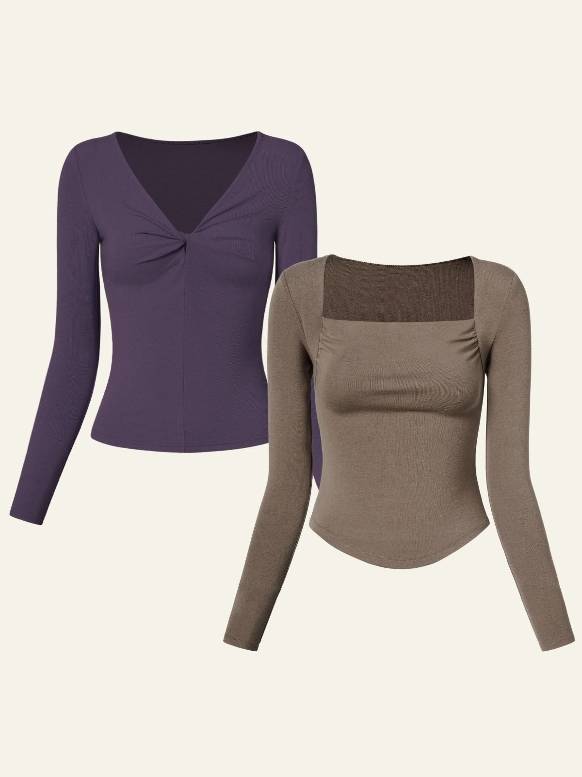 Merino Wool Blend Front Twist Long Sleeves Top & Eco-Mousse® Thermal Cowl Neck Top 2Pcs Set sold by ogl move product image thumbnail 4