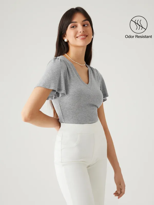 Wool V-Neck Ruffle Sleeve Tee sold by ogl move