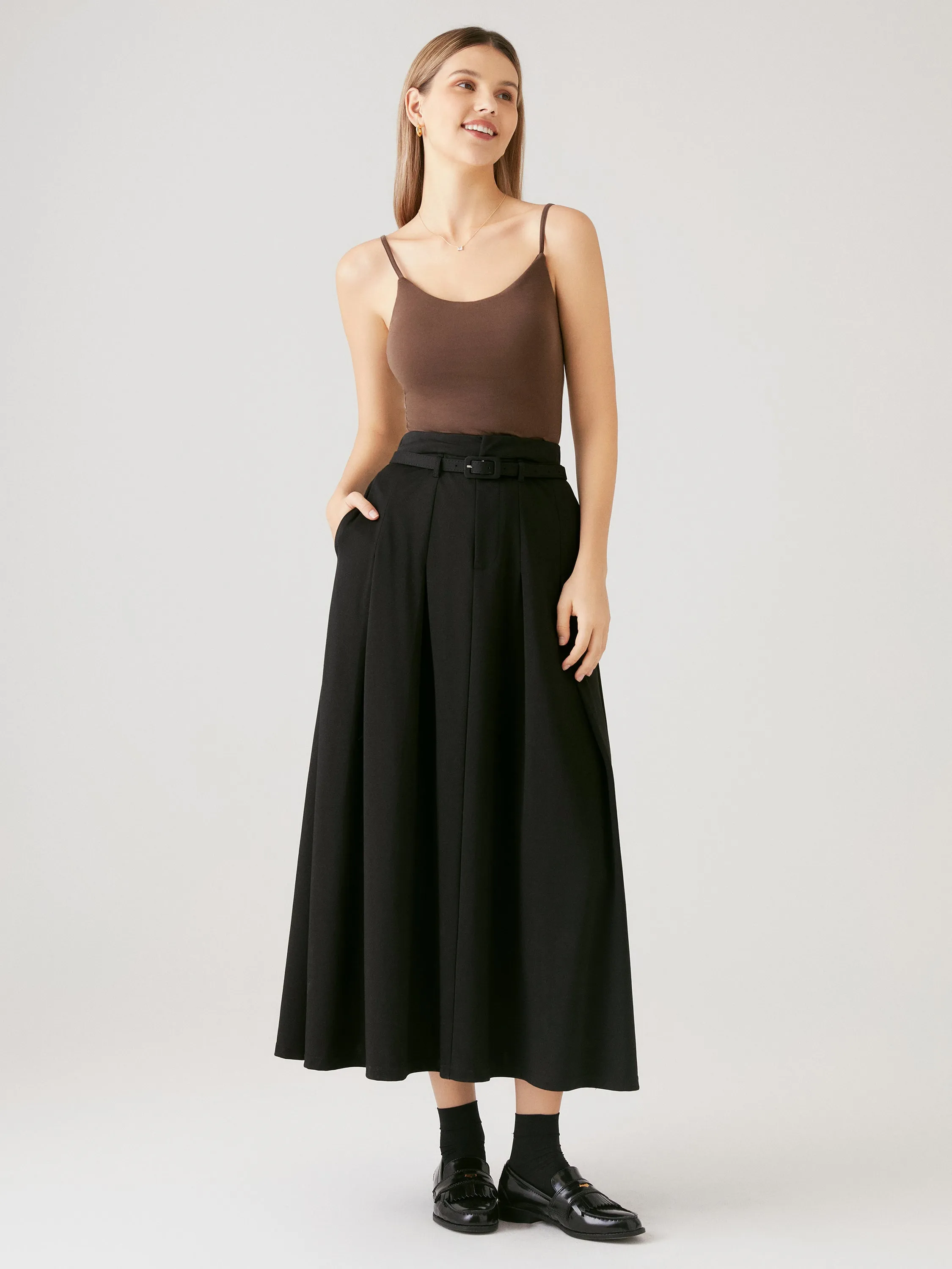 Pin-Tuck Midi Skirt with Belt sold by ogl move