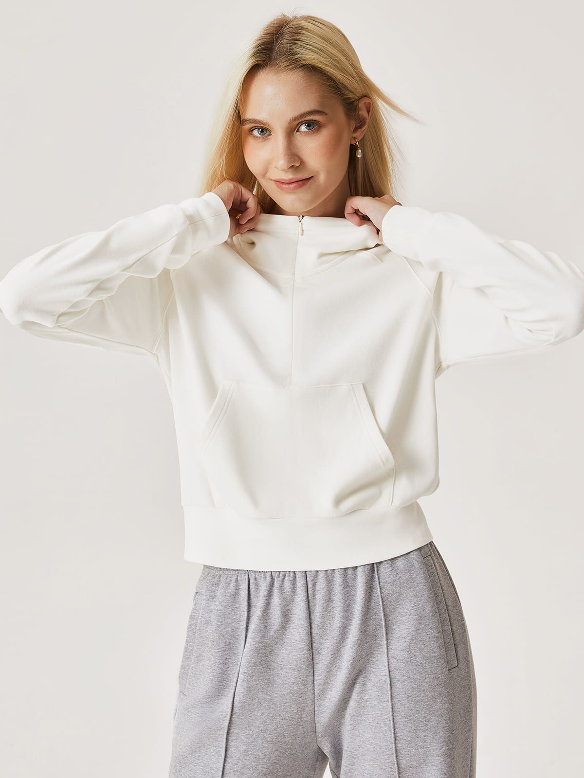 Anti-Bacteria Half-Zip Kangaroo Hooded Top sold by ogl move