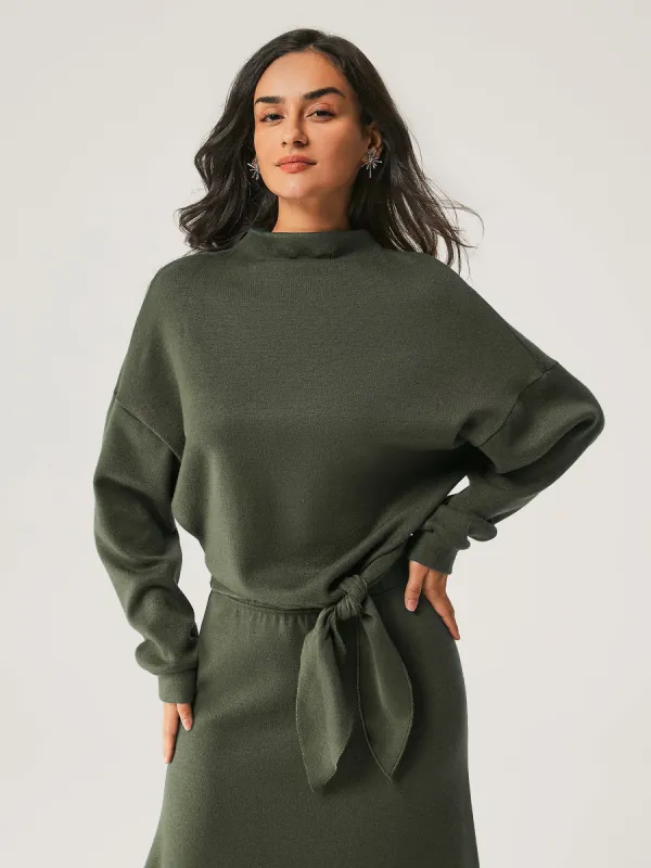 Cashsoft Mockneck Tie-Waist Top sold by ogl move