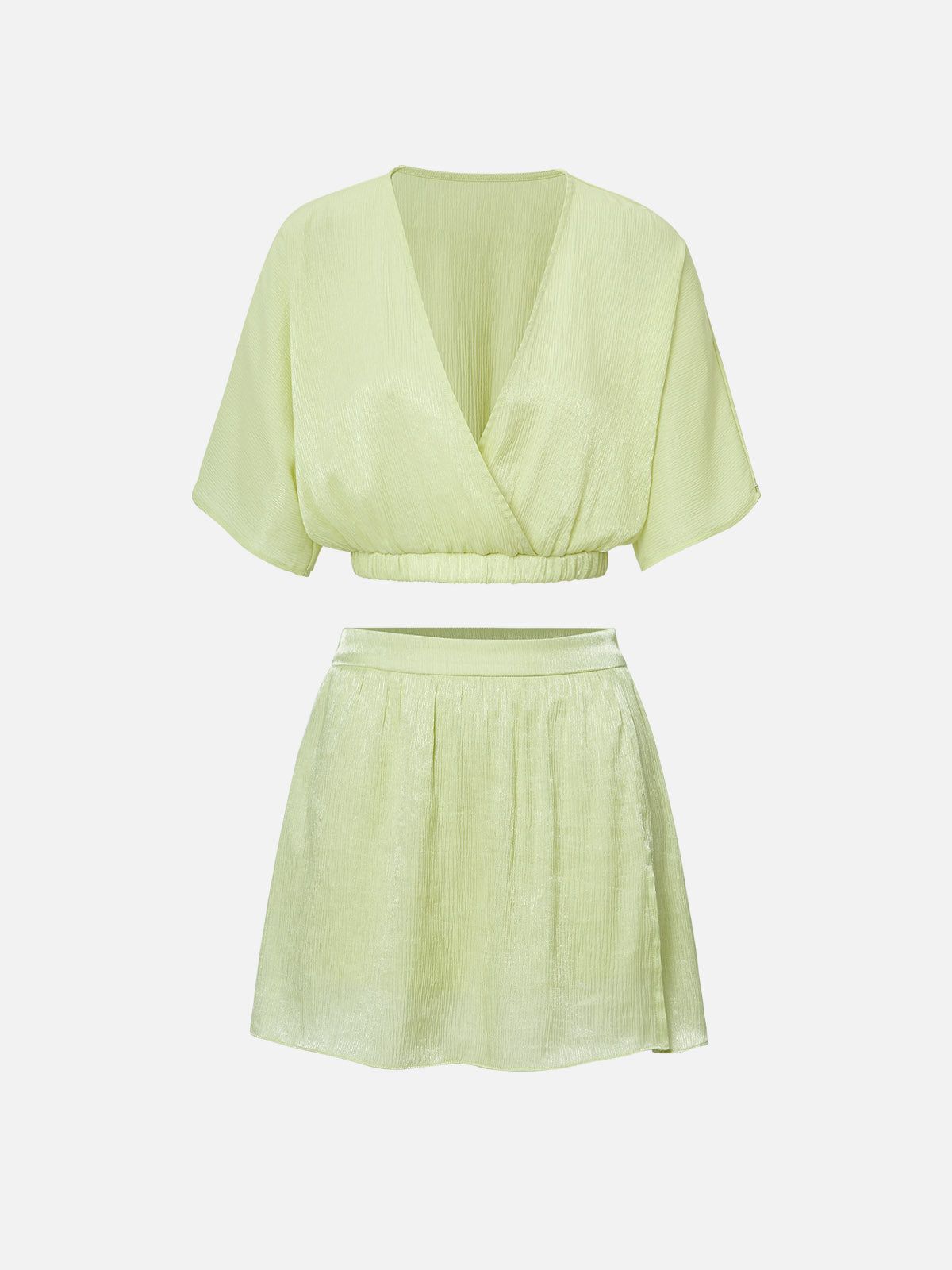 Silk-Like Pull Over Kimono Crop Top & Split Mini Skort-2Pcs Set sold by ogl move product image thumbnail 2