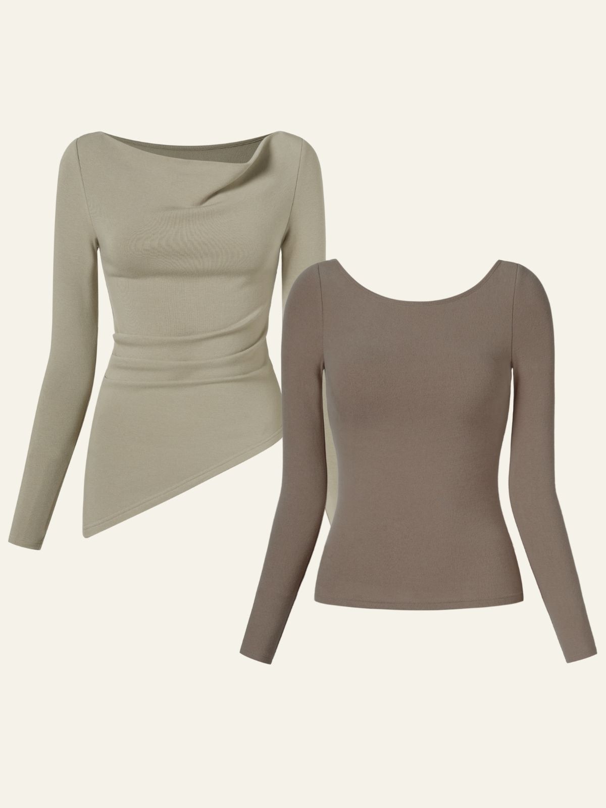 Eco-Mousse Cowl Neck Side Ruched Asymmetrical Top & Scoop Neck Open Back Brami Top 2Pcs Set sold by ogl move product image thumbnail 5