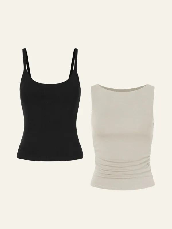 Soft Brushed Rib Brami & Eco-Mousse Ruched Sides Boatneck Brami 2Pcs Set sold by ogl move