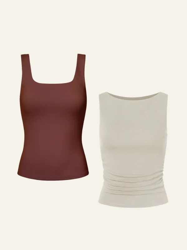 Thermal Boat-Neck Padded Tank Top & Tuckable Soft Brushed Brami Tank 2Pcs Set sold by ogl move