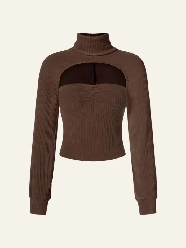 Velvety Touch Ribbed Turtleneck Balloon Sleeve Shrug & Front Ruched Tube Top 2Pcs Set sold by ogl move