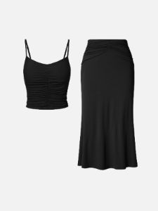 Eco-SkinKiss® Ruched Front Brami Tank Top & Versatile Midi Skirt-2 Pcs Set sold by ogl move