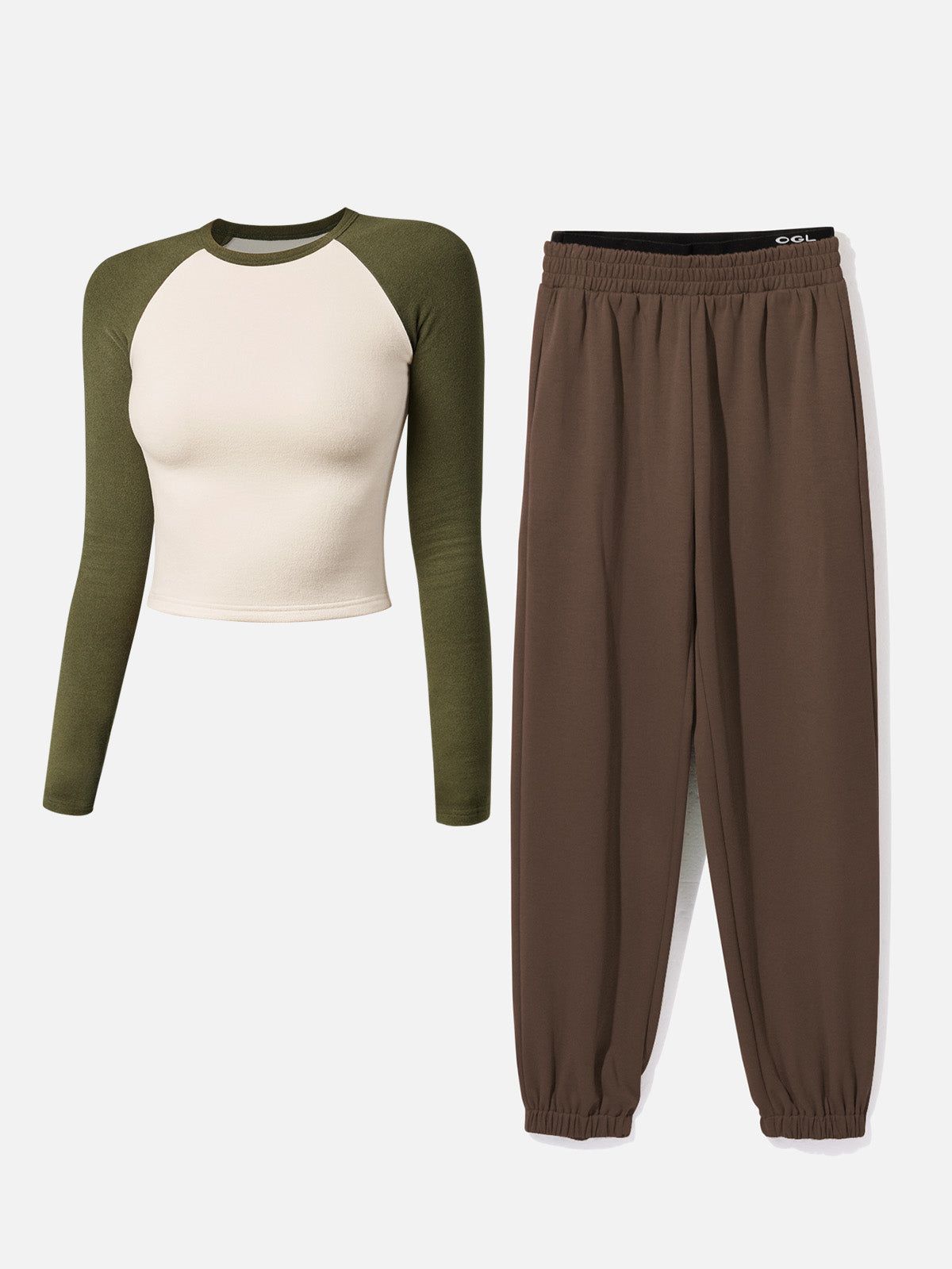 Double Waistband Sweatpants-Classic & Raglan Contrast Sleeve Top-2Pcs Set sold by ogl move product image thumbnail 4