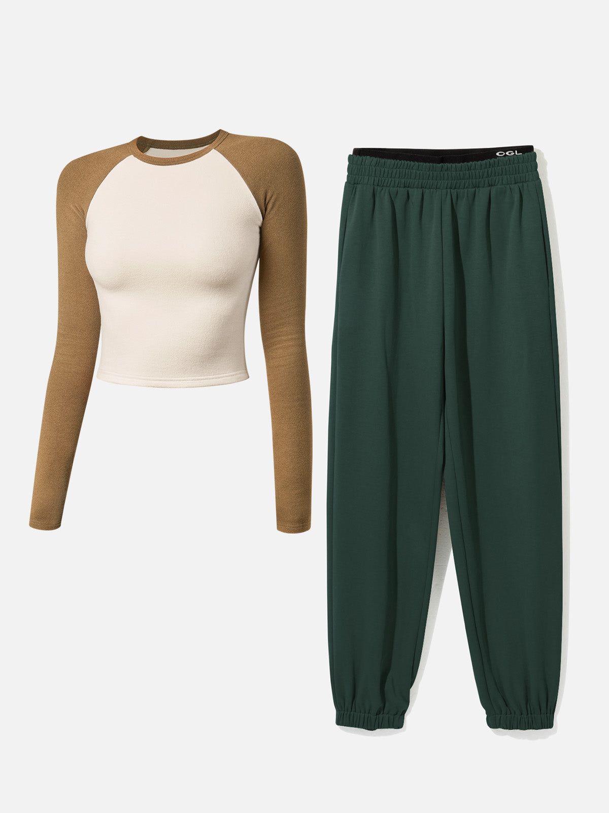 Double Waistband Sweatpants-Classic & Raglan Contrast Sleeve Top-2Pcs Set sold by ogl move product image thumbnail 3