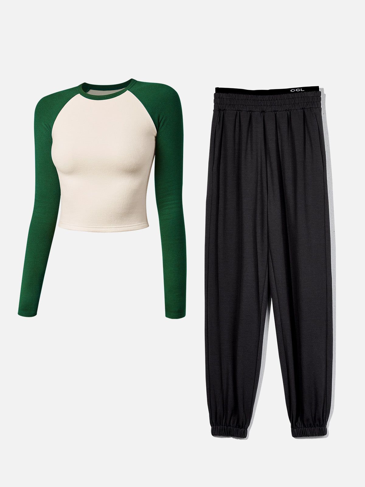 Double Waistband Sweatpants-Classic & Raglan Contrast Sleeve Top-2Pcs Set sold by ogl move product image thumbnail 2