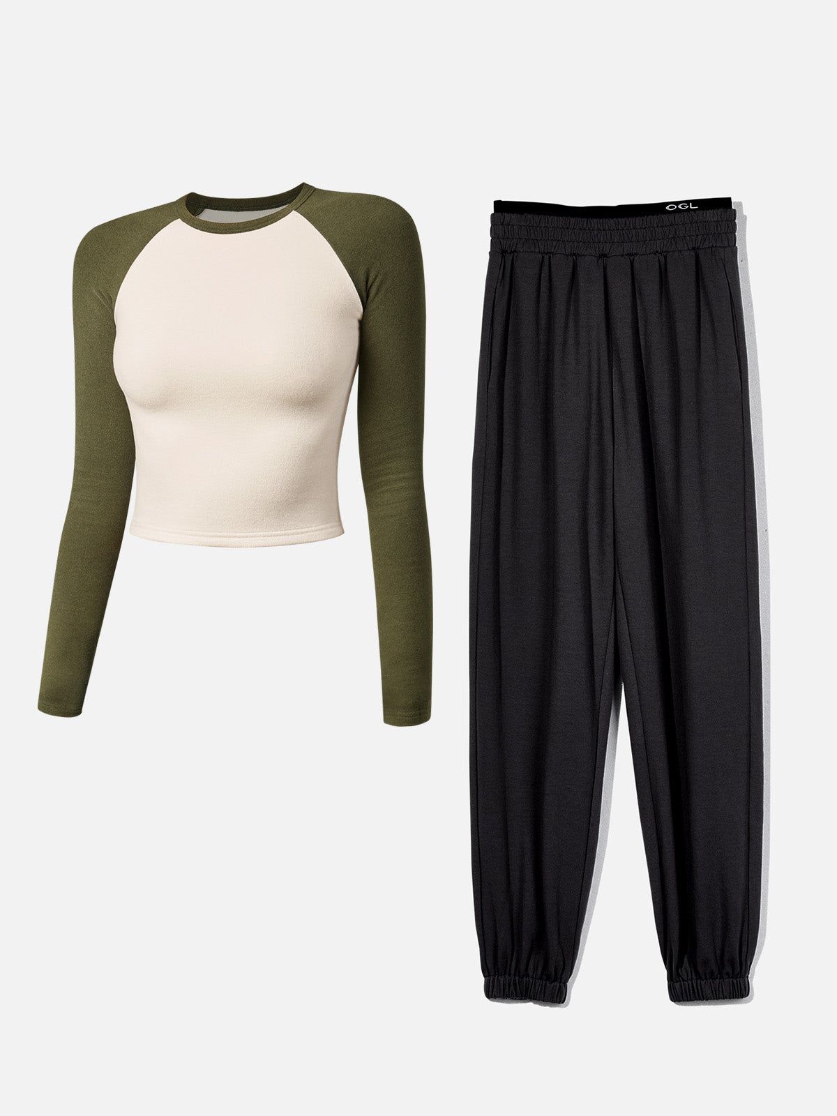 Double Waistband Sweatpants-Classic & Raglan Contrast Sleeve Top-2Pcs Set sold by ogl move product image thumbnail 5
