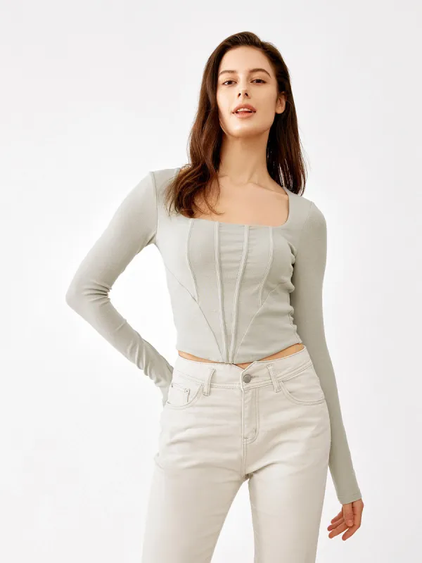 long Sleeve Square Neck Corset Top sold by ogl move