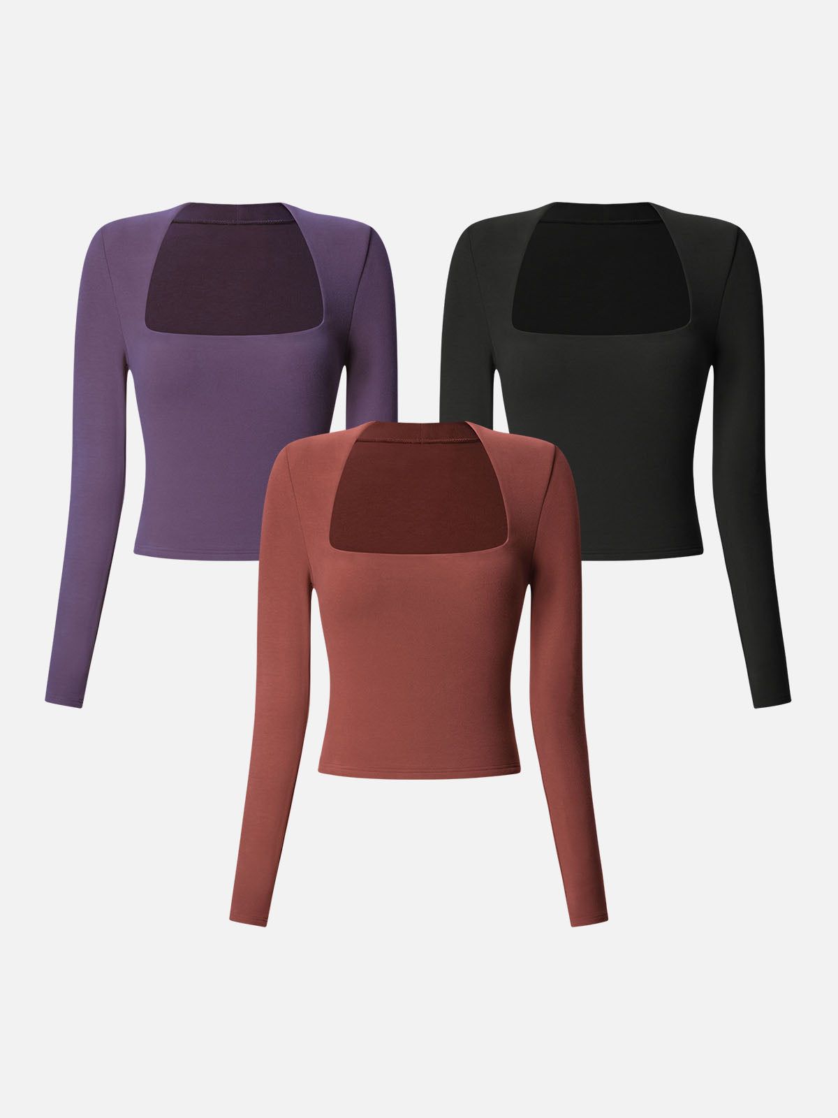 Eco-Mousse® Brushed Tapered Square Neck Long Sleeve Top-3Pcs Set sold by ogl move
