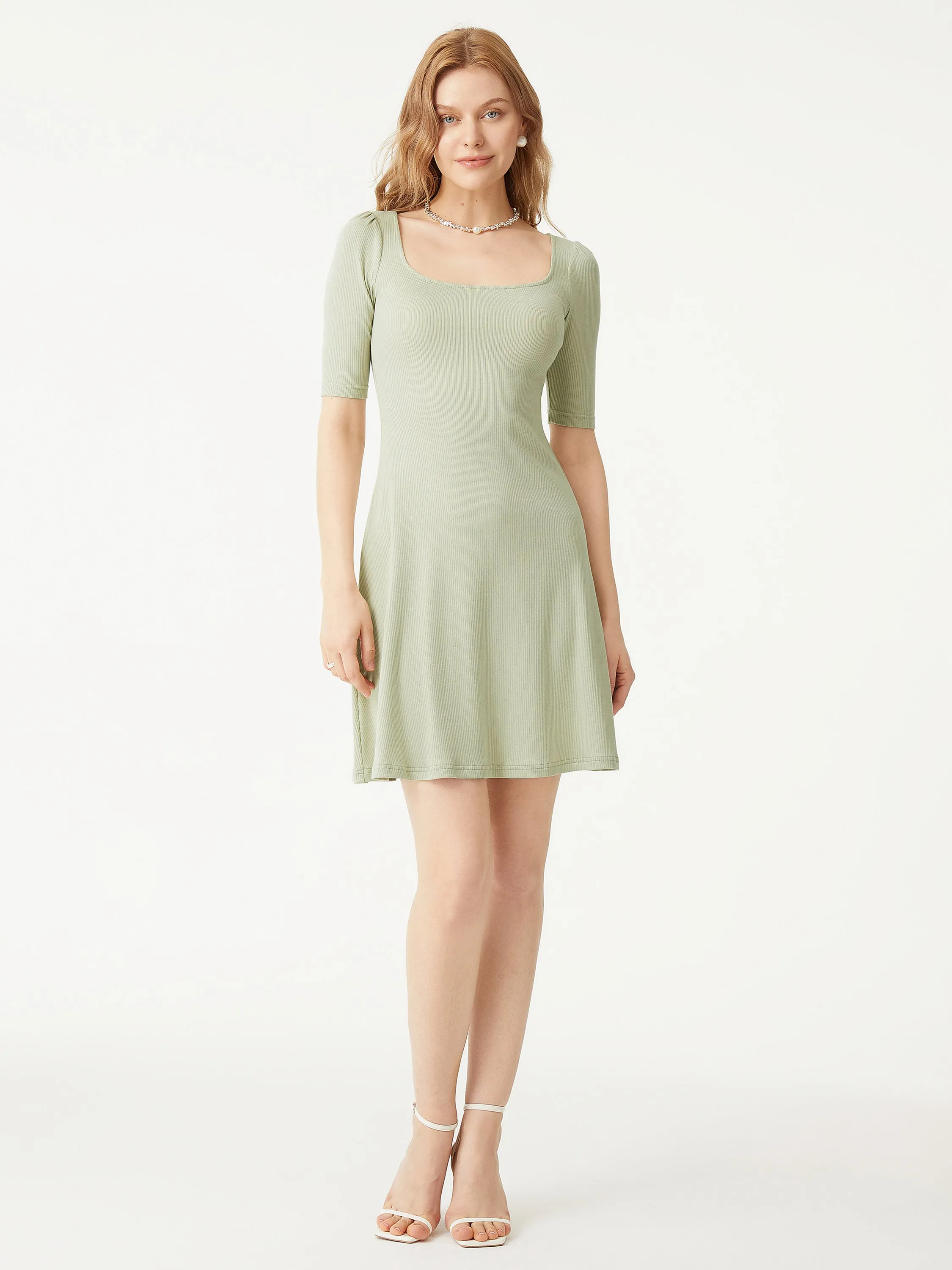 Plantive® Puff Mid-Sleeve Square Neck Dress sold by ogl move product image thumbnail 4