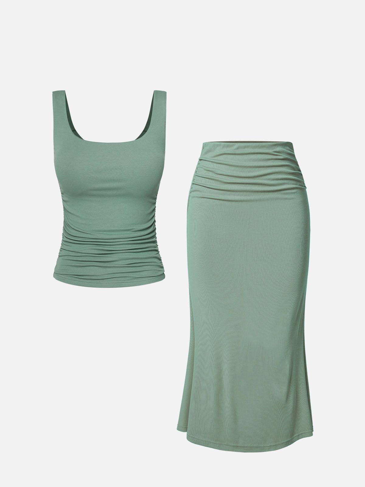 Eco-SkinKiss® Women's Long Ruched Tank Top and Ruched Maxi Skirt-2 Pcs Set sold by ogl move
