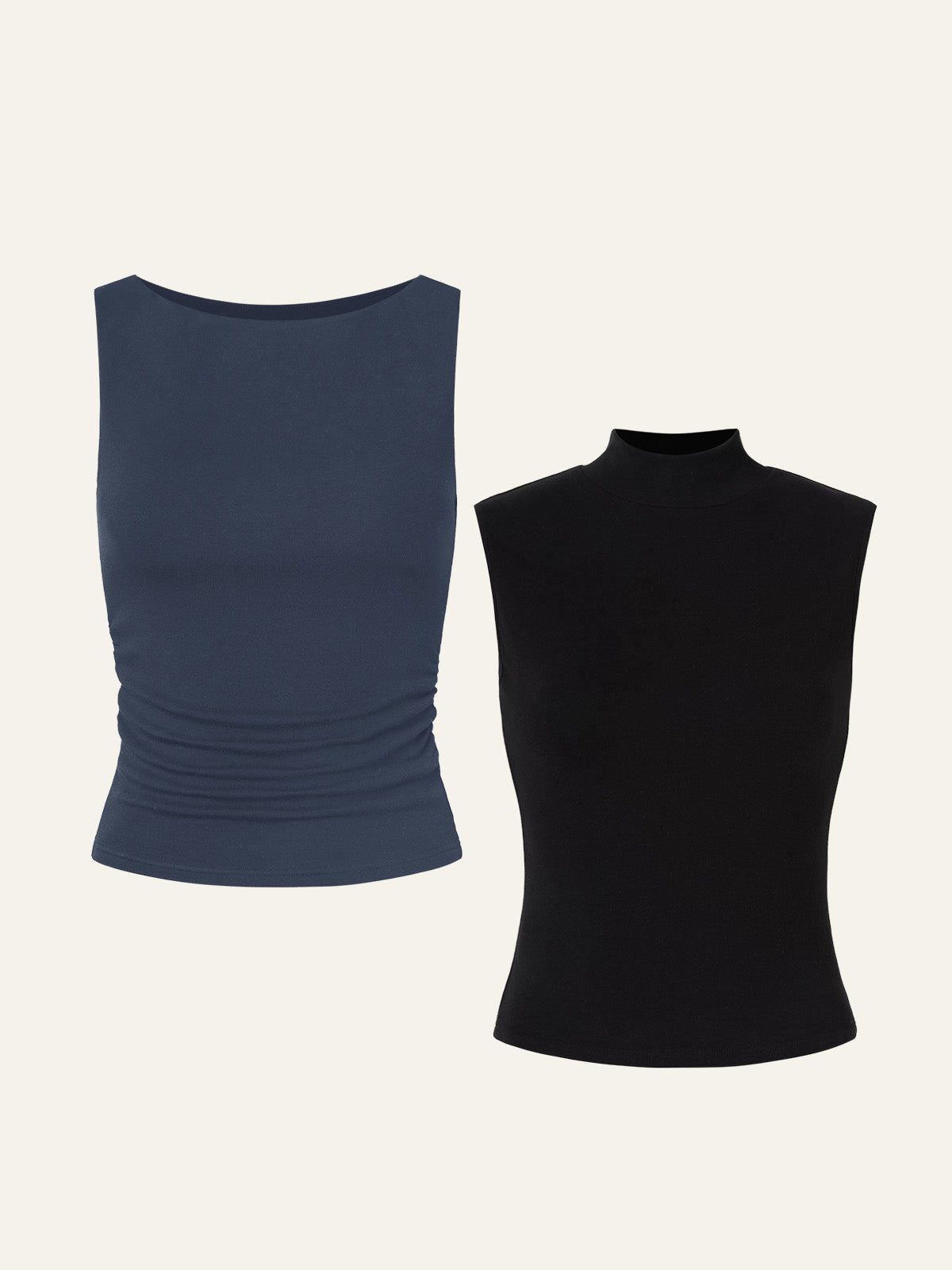 Ruched Sides Boatneck Brami & Brushed Mock Neck Everyday Tank Top 2Pcs Set sold by ogl move product image thumbnail 9