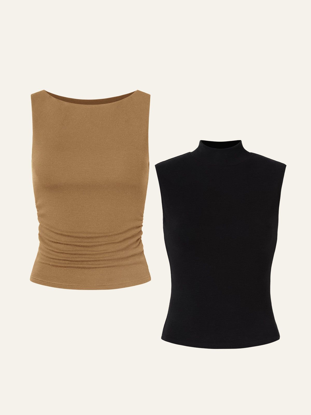 Ruched Sides Boatneck Brami & Brushed Mock Neck Everyday Tank Top 2Pcs Set sold by ogl move product image thumbnail 8