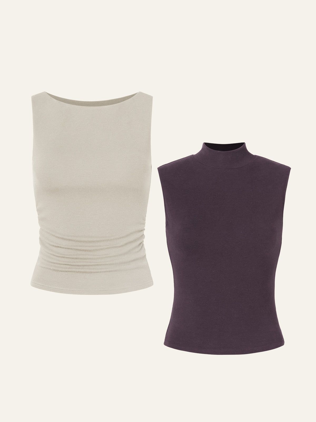 Ruched Sides Boatneck Brami & Brushed Mock Neck Everyday Tank Top 2Pcs Set sold by ogl move product image thumbnail 6