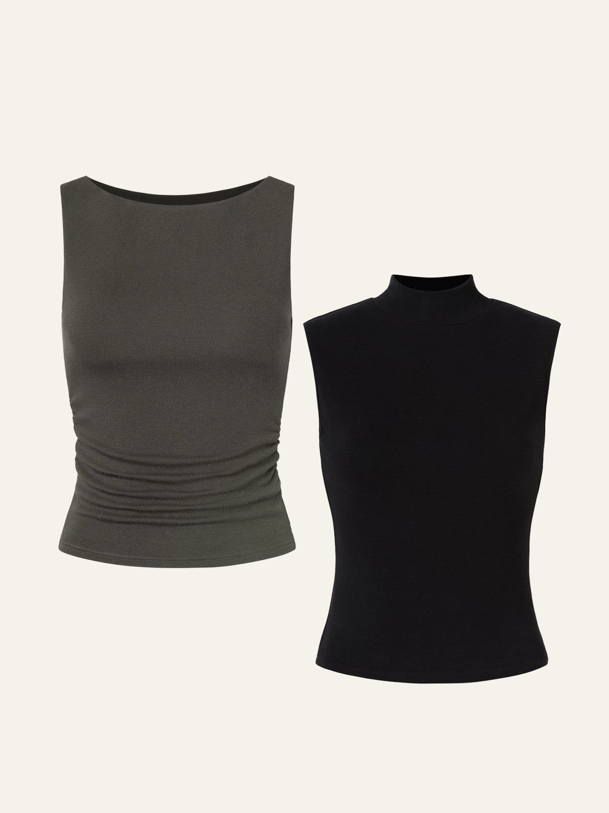 Ruched Sides Boatneck Brami & Brushed Mock Neck Everyday Tank Top 2Pcs Set sold by ogl move product image thumbnail 4