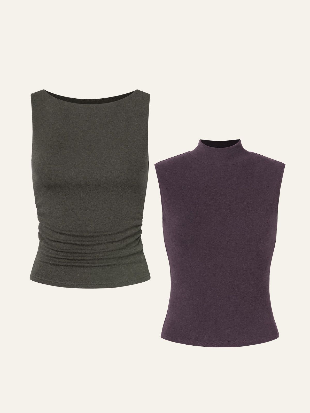 Ruched Sides Boatneck Brami & Brushed Mock Neck Everyday Tank Top 2Pcs Set sold by ogl move product image thumbnail 5