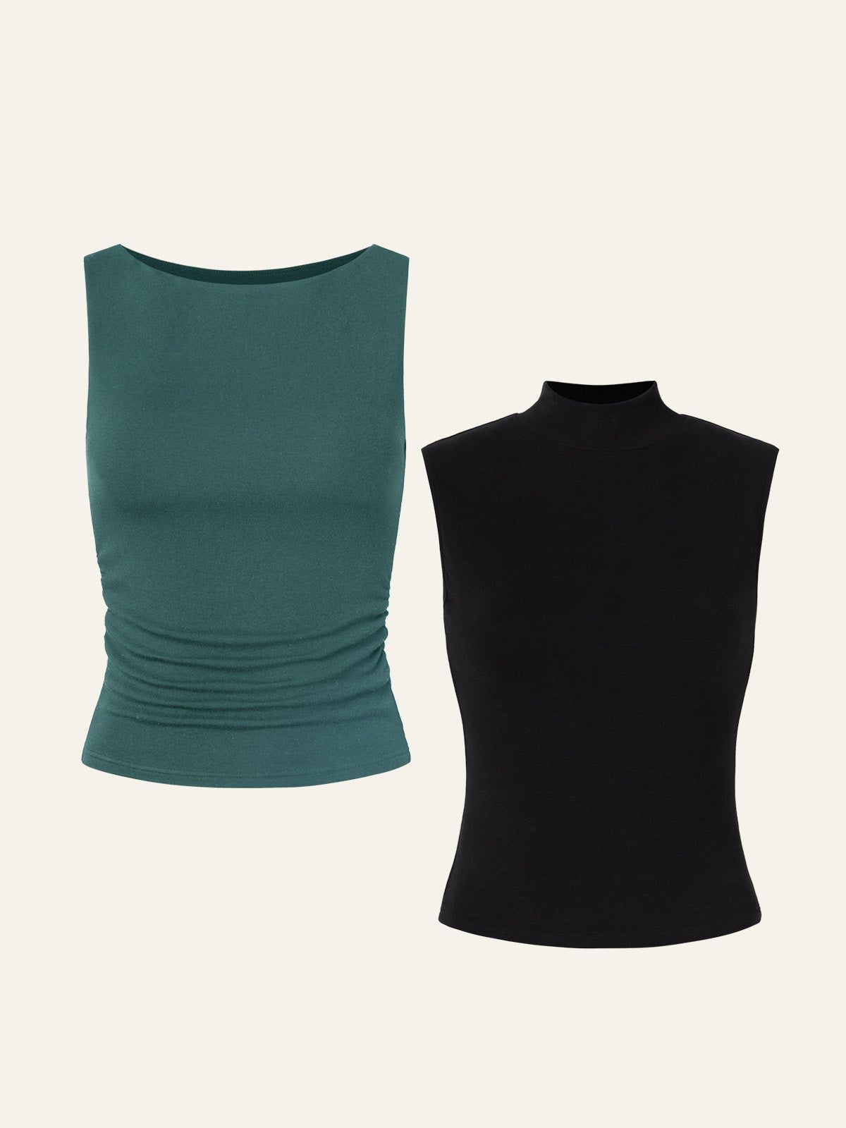 Ruched Sides Boatneck Brami & Brushed Mock Neck Everyday Tank Top 2Pcs Set sold by ogl move product image thumbnail 7