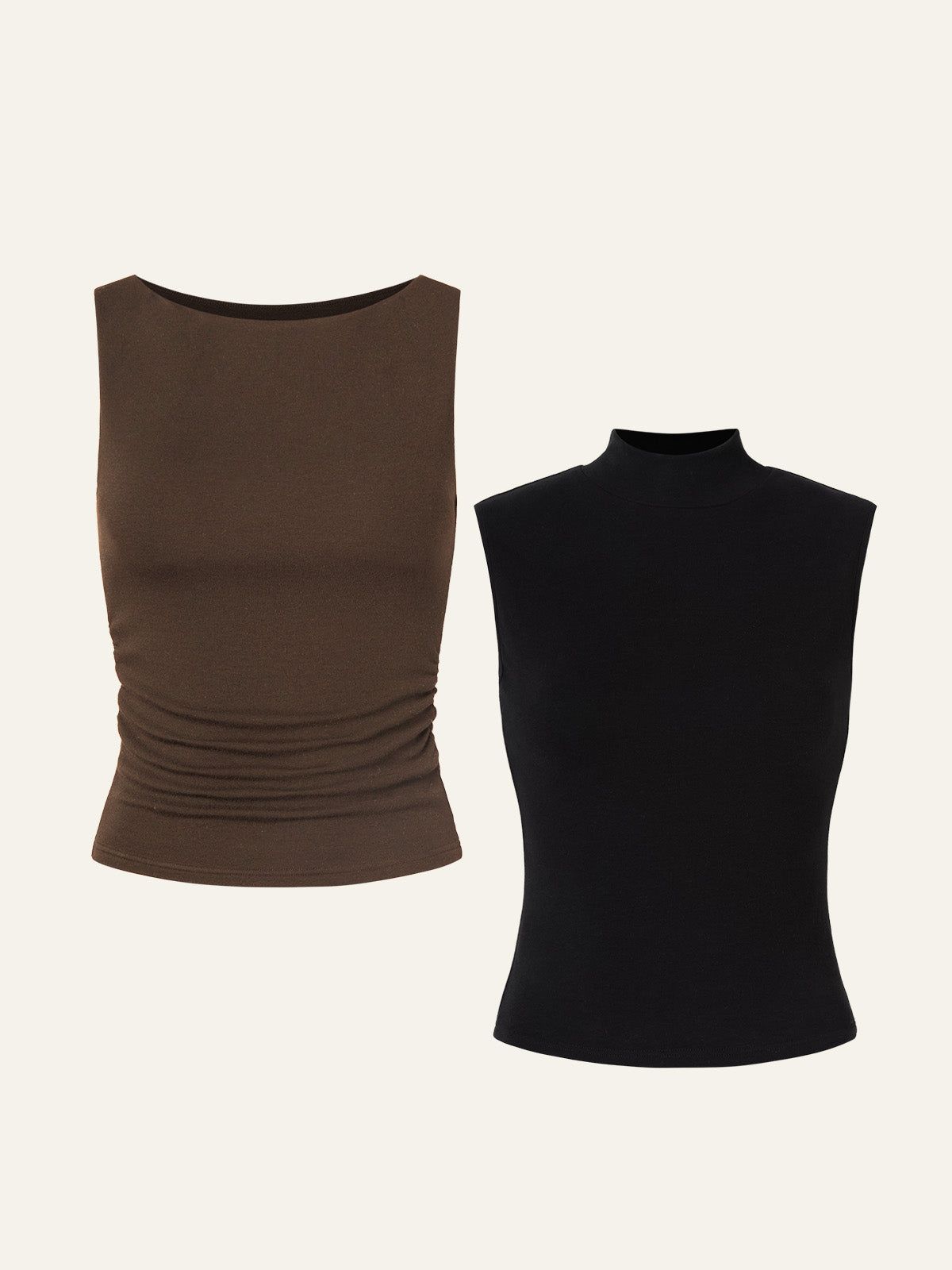 Ruched Sides Boatneck Brami & Brushed Mock Neck Everyday Tank Top 2Pcs Set sold by ogl move product image thumbnail 10