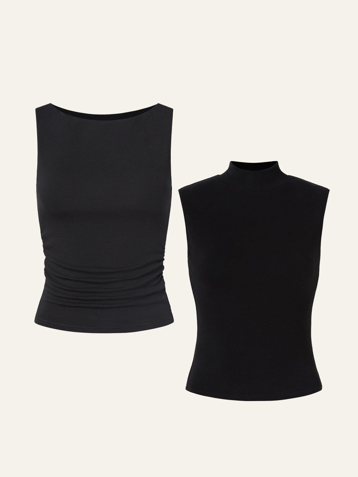 Ruched Sides Boatneck Brami & Brushed Mock Neck Everyday Tank Top 2Pcs Set sold by ogl move product image thumbnail 2