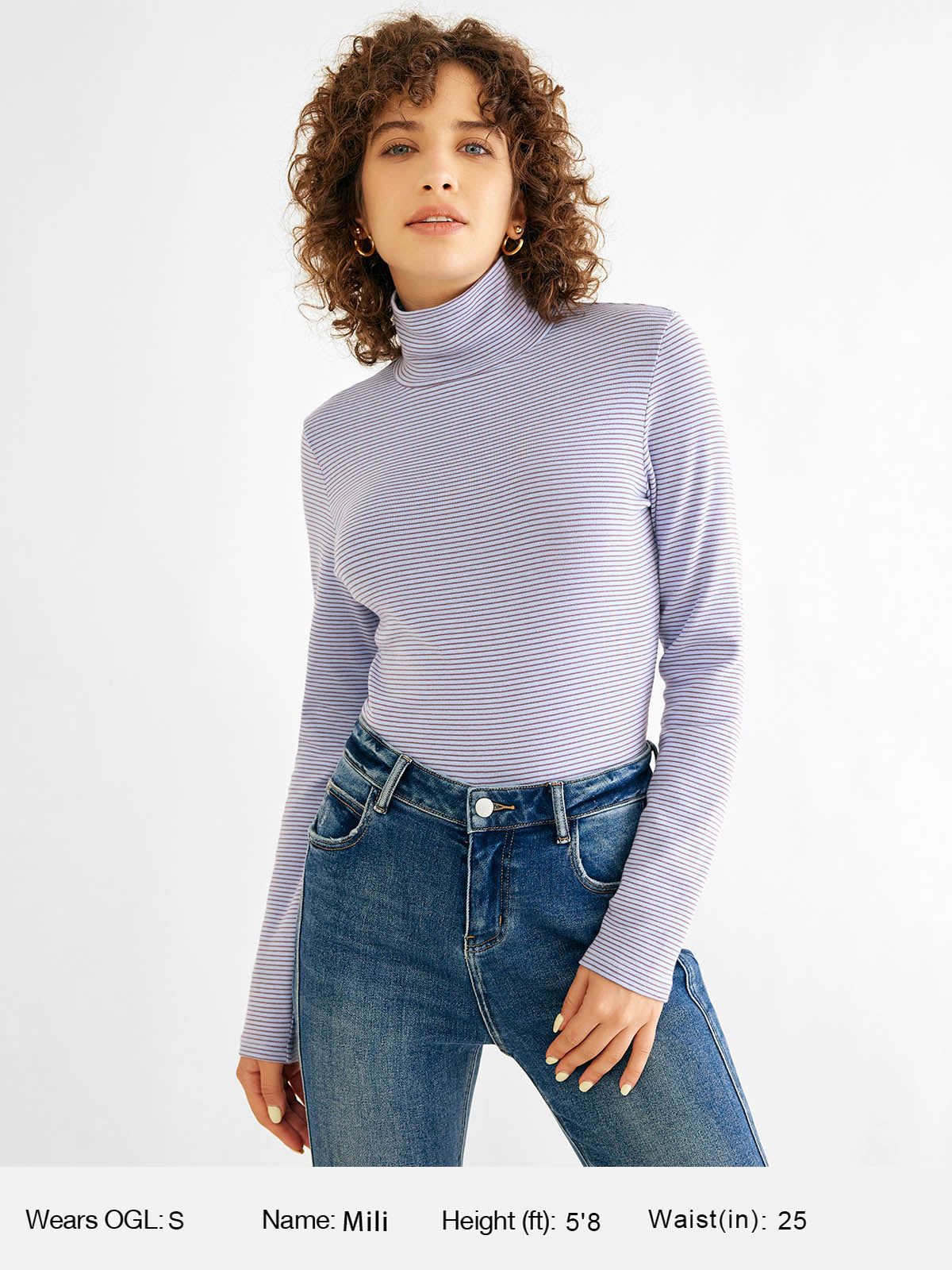 Cotton Striped Knit Turtle Neck Top sold by ogl move product image thumbnail 3