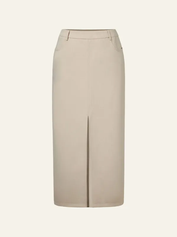 Wool Blend Midi Skirt With Split Hem sold by ogl move
