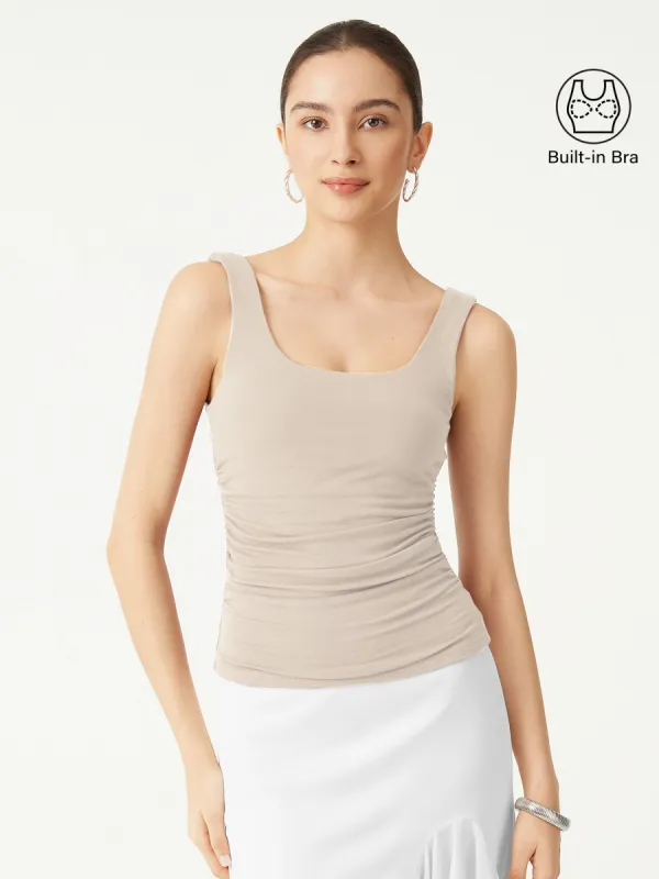 Ruched Sides Square Brami Tank Top-Hip Length sold by ogl move