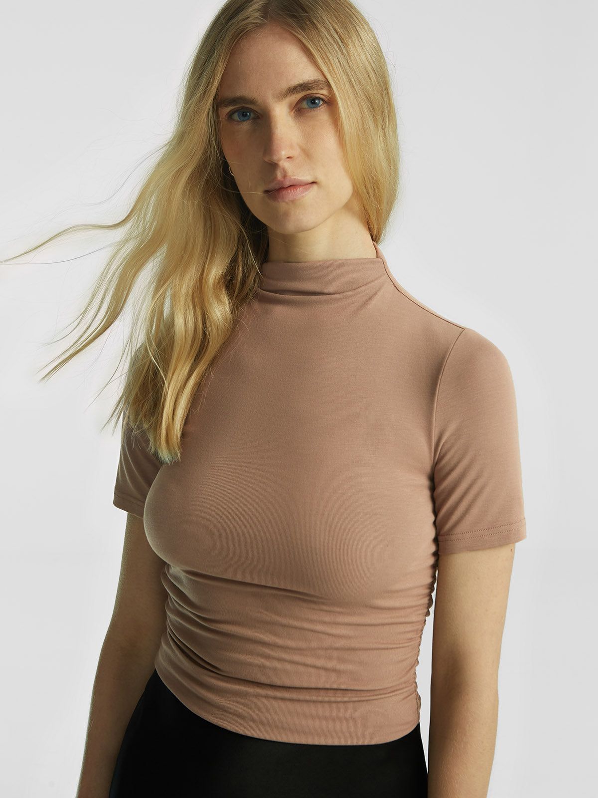 Eco-SkinKiss® Ruched Sides Mock Neck Short Sleeve Top sold by ogl move product image thumbnail 5