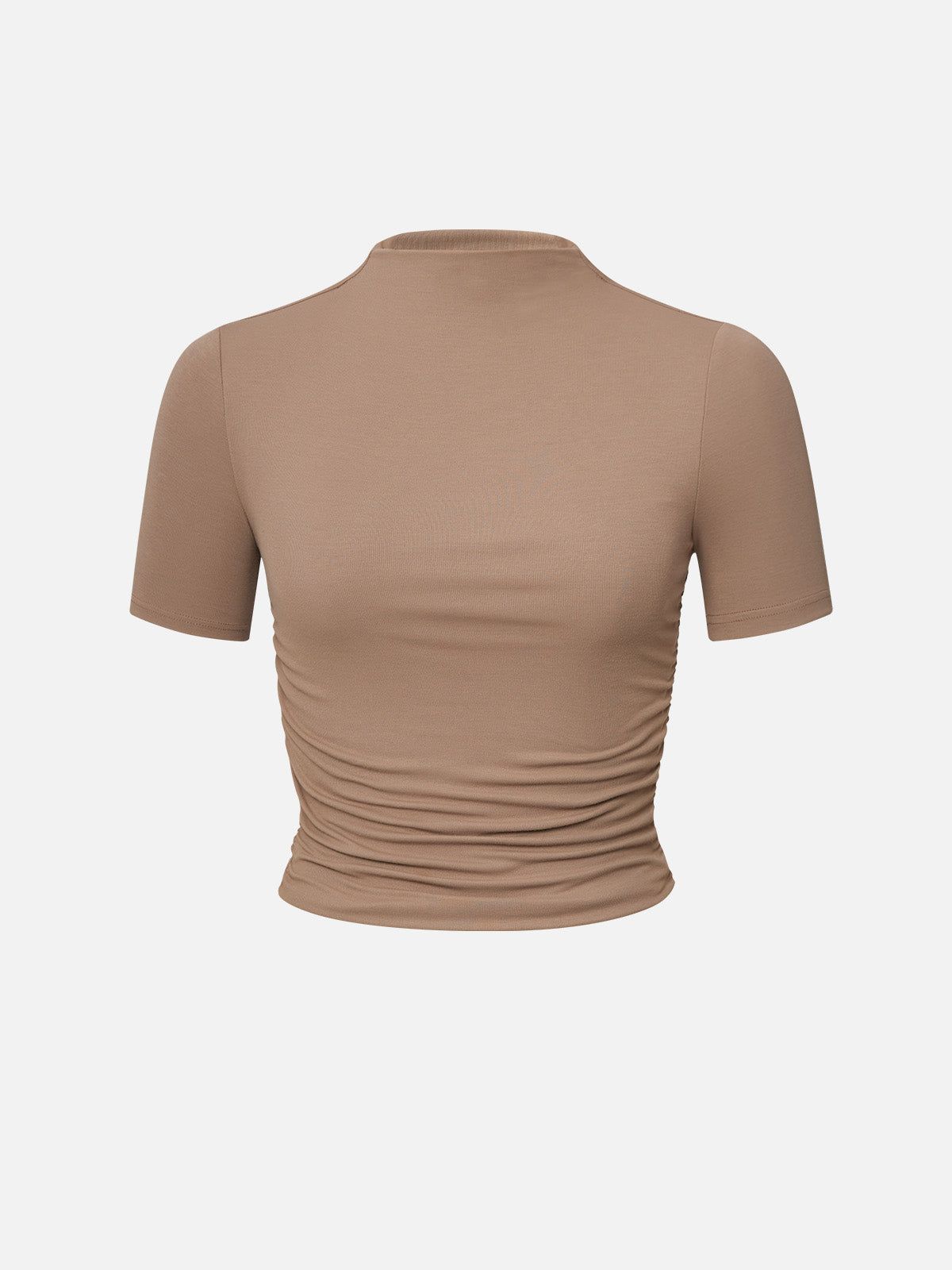 Eco-SkinKiss® Ruched Sides Mock Neck Short Sleeve Top sold by ogl move