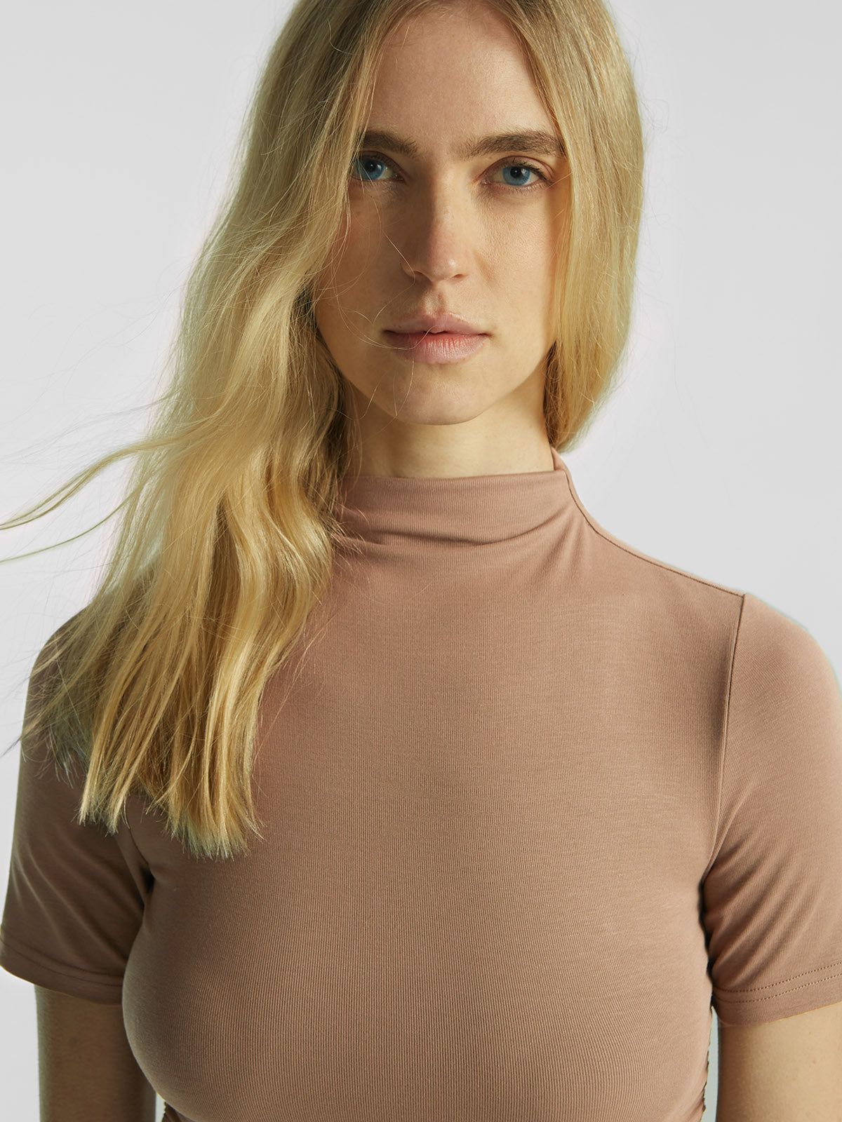 Eco-SkinKiss® Ruched Sides Mock Neck Short Sleeve Top sold by ogl move product image thumbnail 4