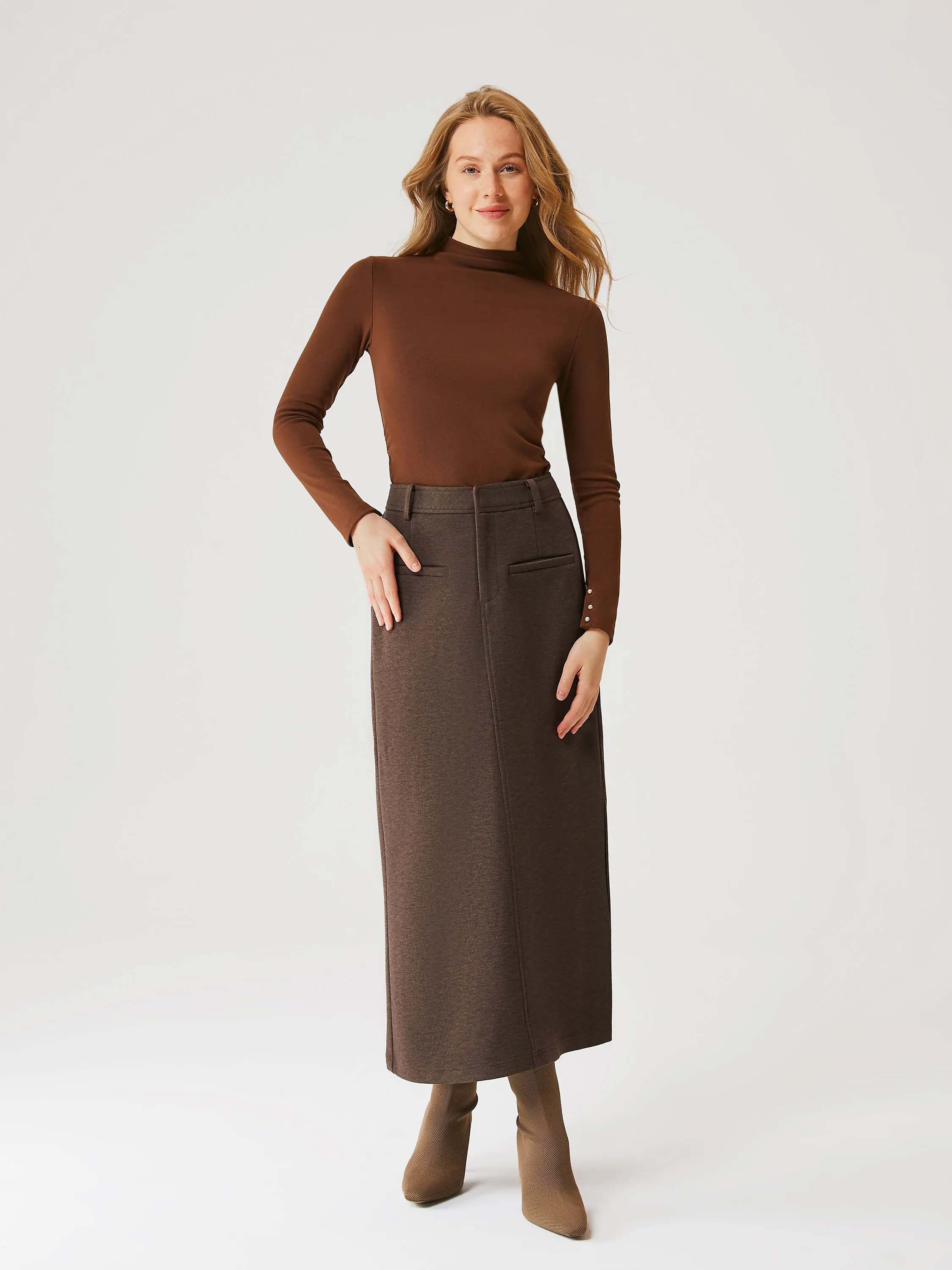 Pearl-Buttoned Cuff Mockneck Top sold by ogl move product image thumbnail 3