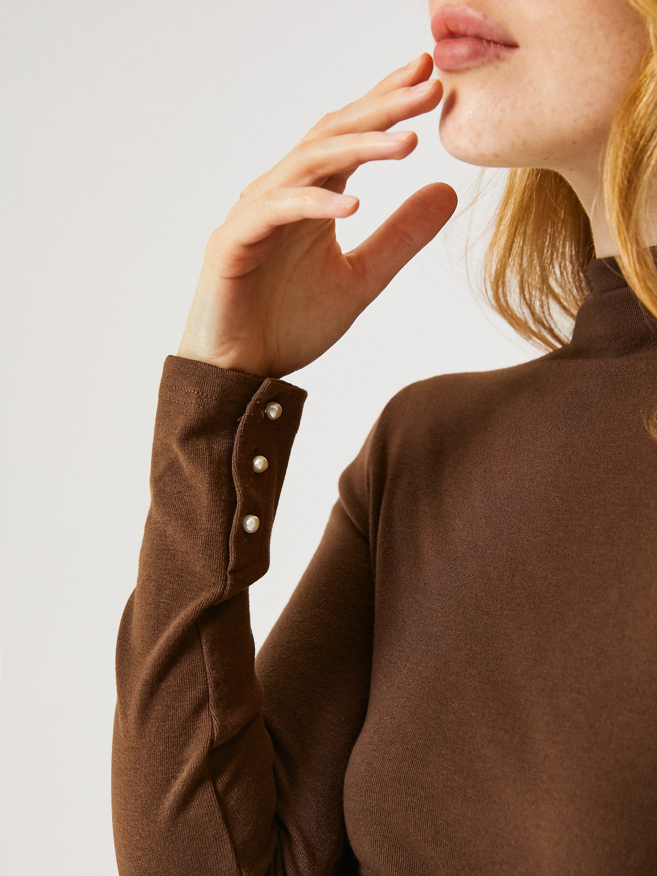 Pearl-Buttoned Cuff Mockneck Top sold by ogl move product image thumbnail 4